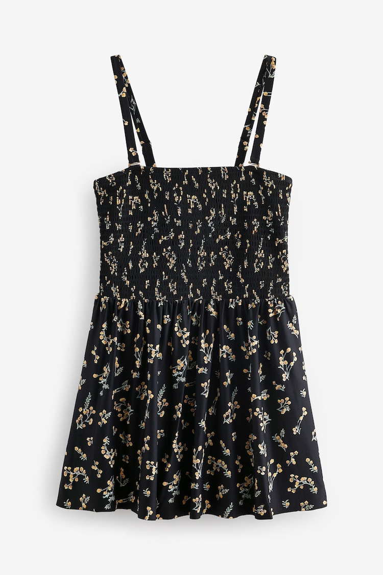 Black Ditsy Floral Shaping Shirred Bandeau Skirted Swimdress - Image 1 of 1