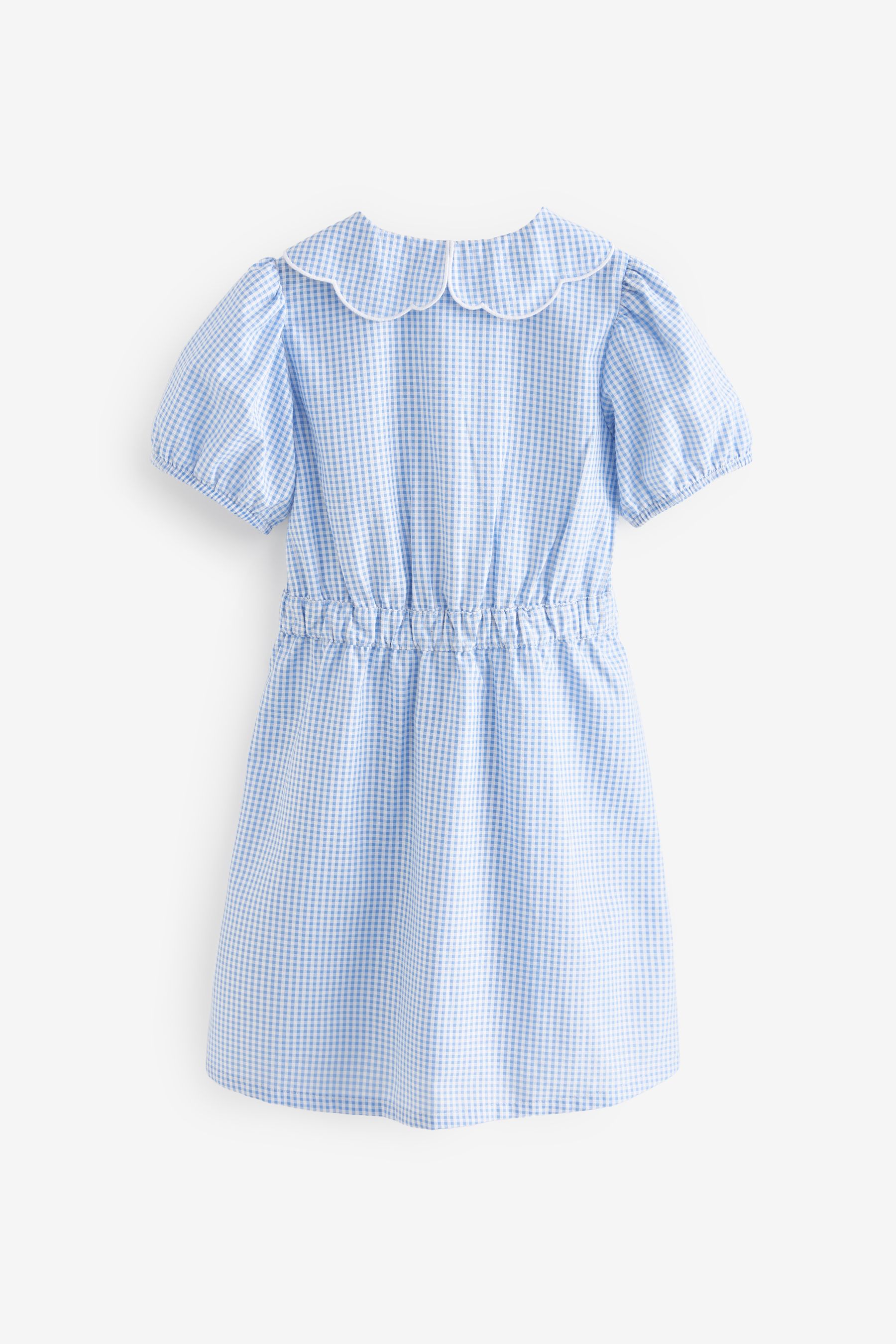 Claire & Charlie Girls Peri Blue Gingham Dress - Square Collar - Crayons