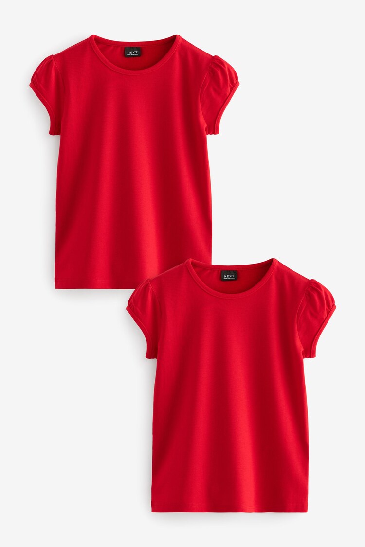 Red Puff Sleeve 100% Cotton T-Shirts 2 Pack (3-16yrs) - Image 1 of 1