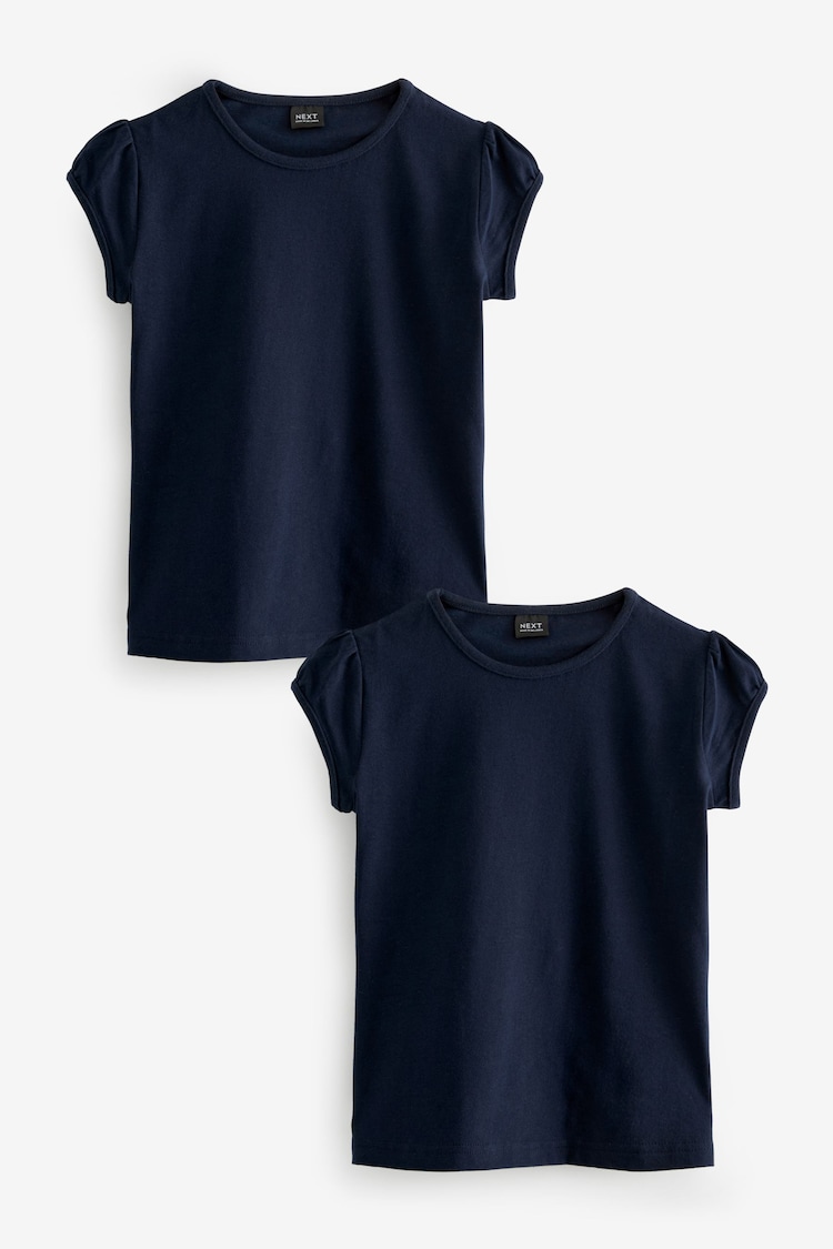 Navy Blue Puff Sleeve 100% Cotton T-Shirts 2 Pack (3-16yrs) - Image 1 of 1