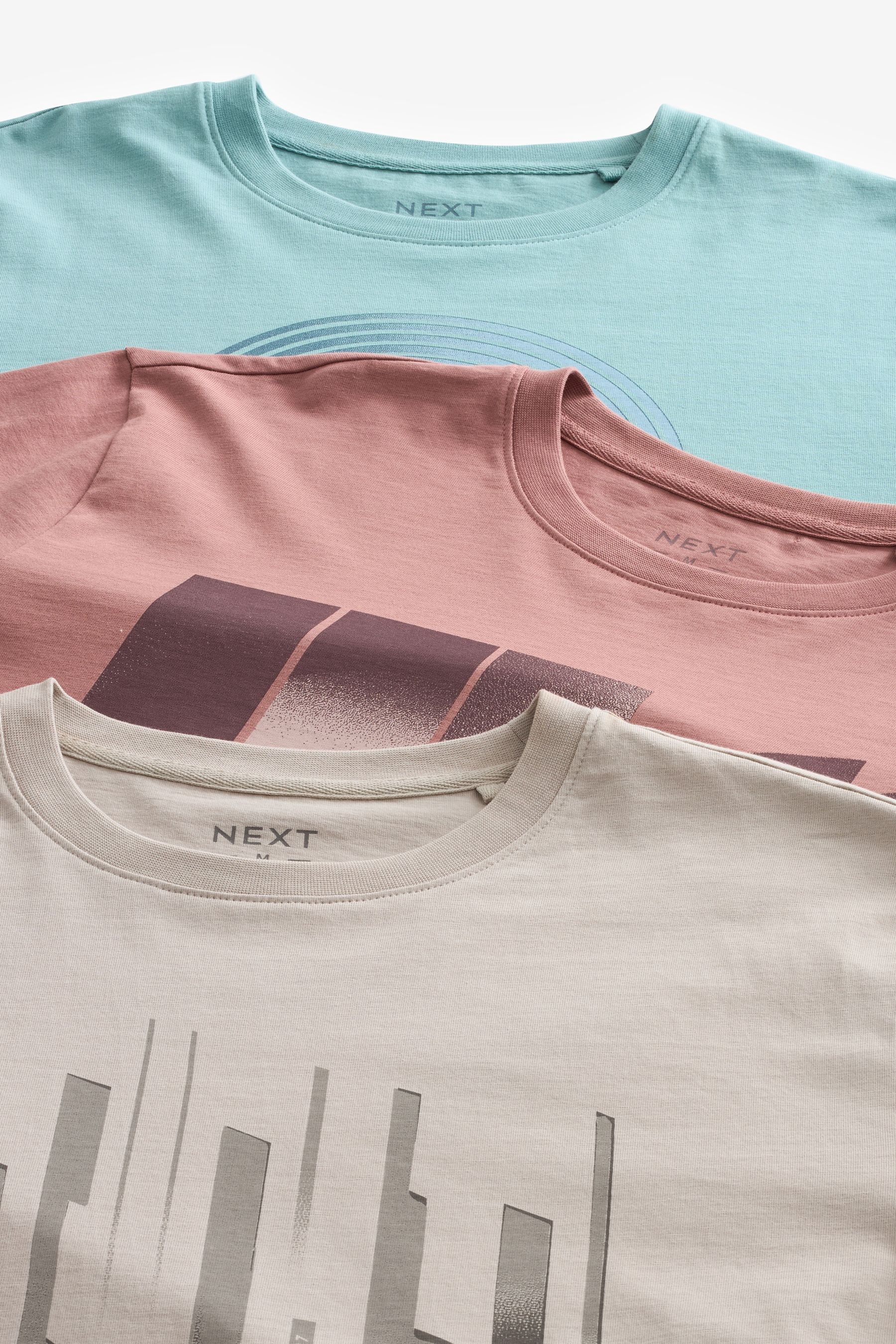 Buy Blue Pink Neutral 100% Cotton Graphic Print T-shirts 3 Pack From 