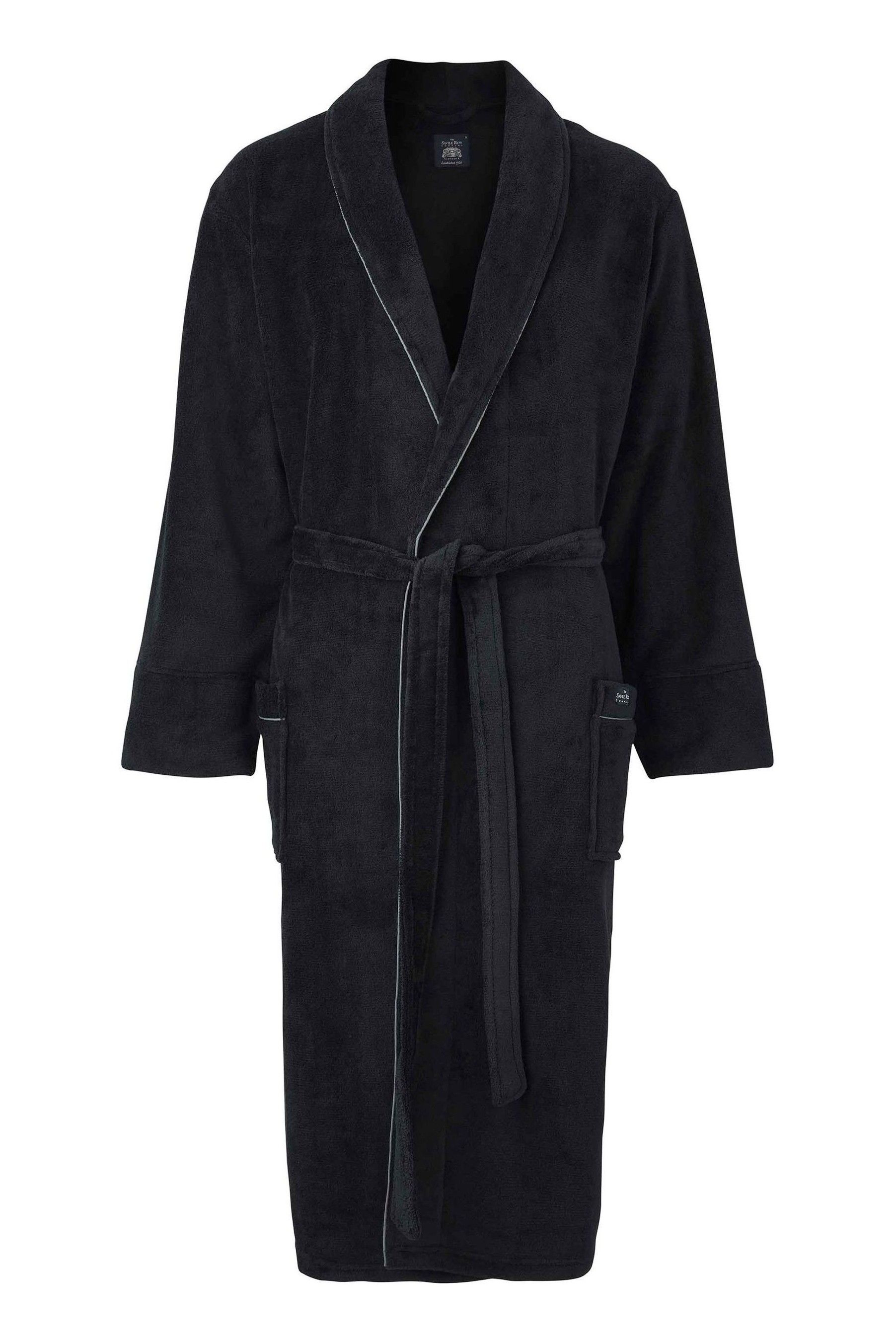 Buy Savile Row Company Fleece Black Dressing Gown With Grey Piping from