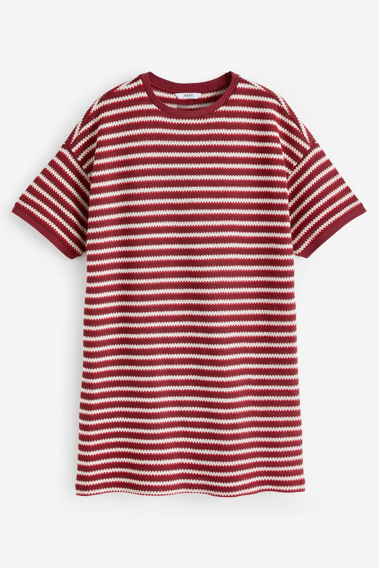 Red and Cream Stripe Crochet Boxy T-Shirt Dress - Image 1 of 1