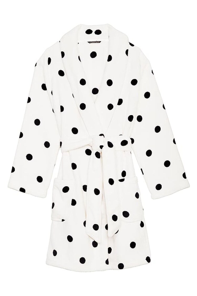 Victoria's Secret White Black Dots Cosy Short Dressing Gown - Image 1 of 1