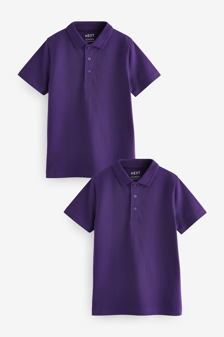 Purple Regular Fit Cotton School Short Sleeve 100% Cotton Polo Shirts 2 Pack (3-16yrs) - Image 1 of 1