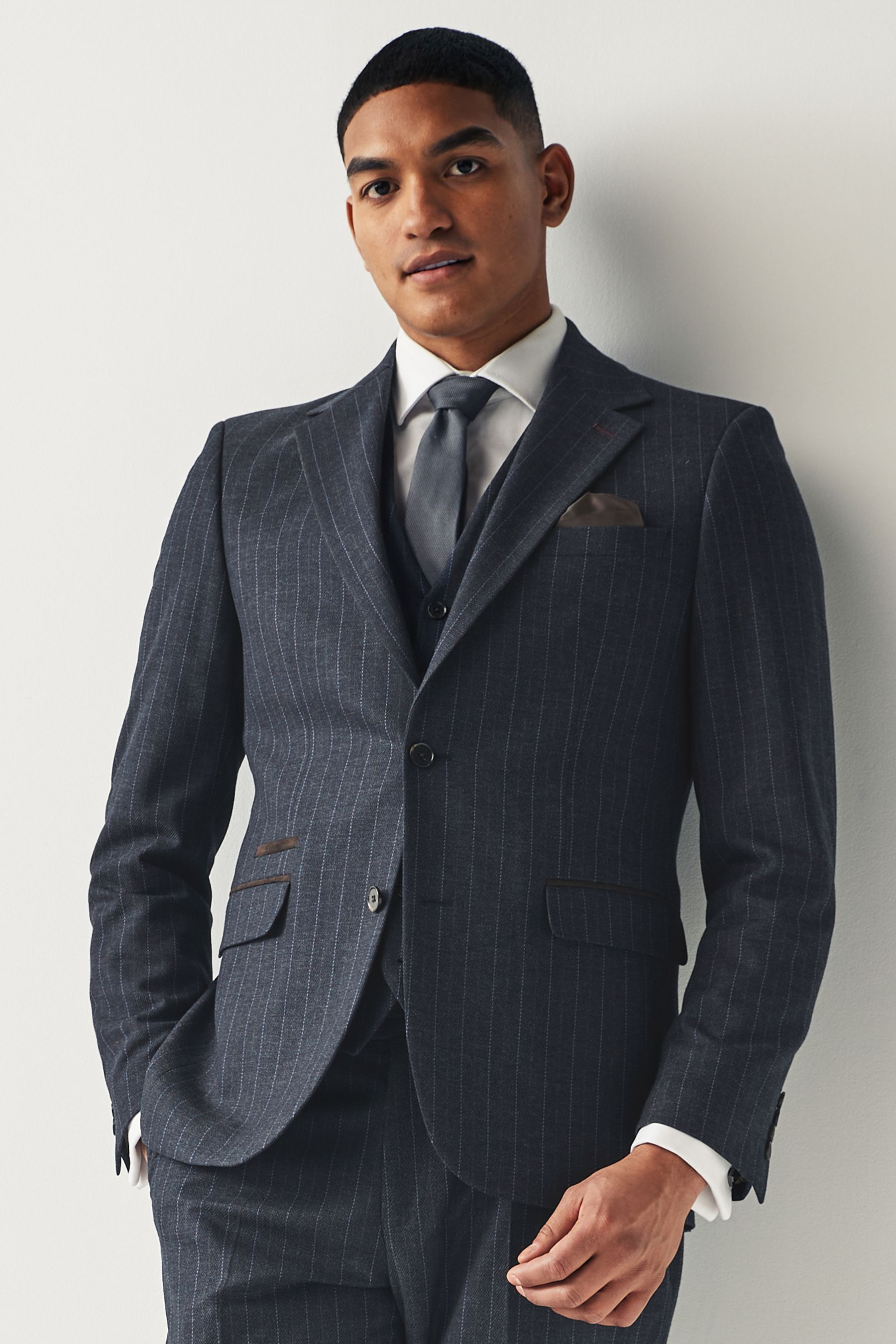 Buy Navy Blue Tailored Fit Stripe Suit Jacket from Next Luxembourg
