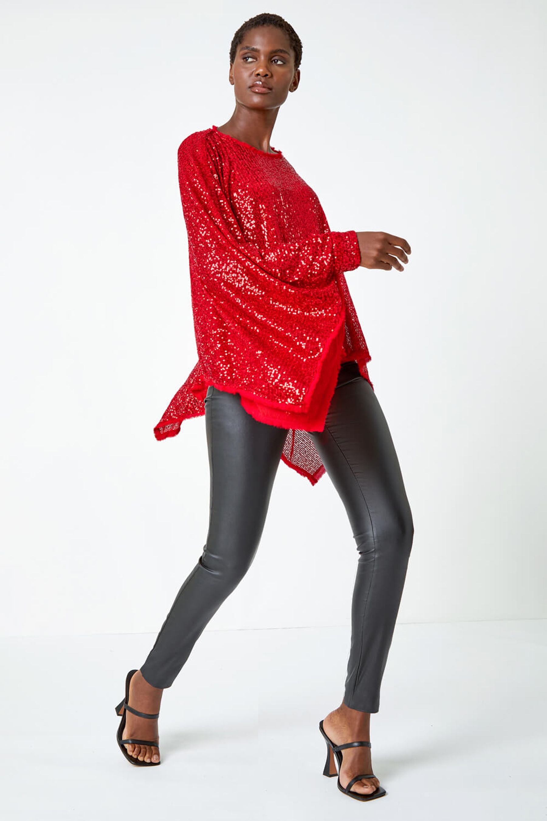 Buy Roman Red Sequin Cape Overlay Stretch Top from the Next UK online shop