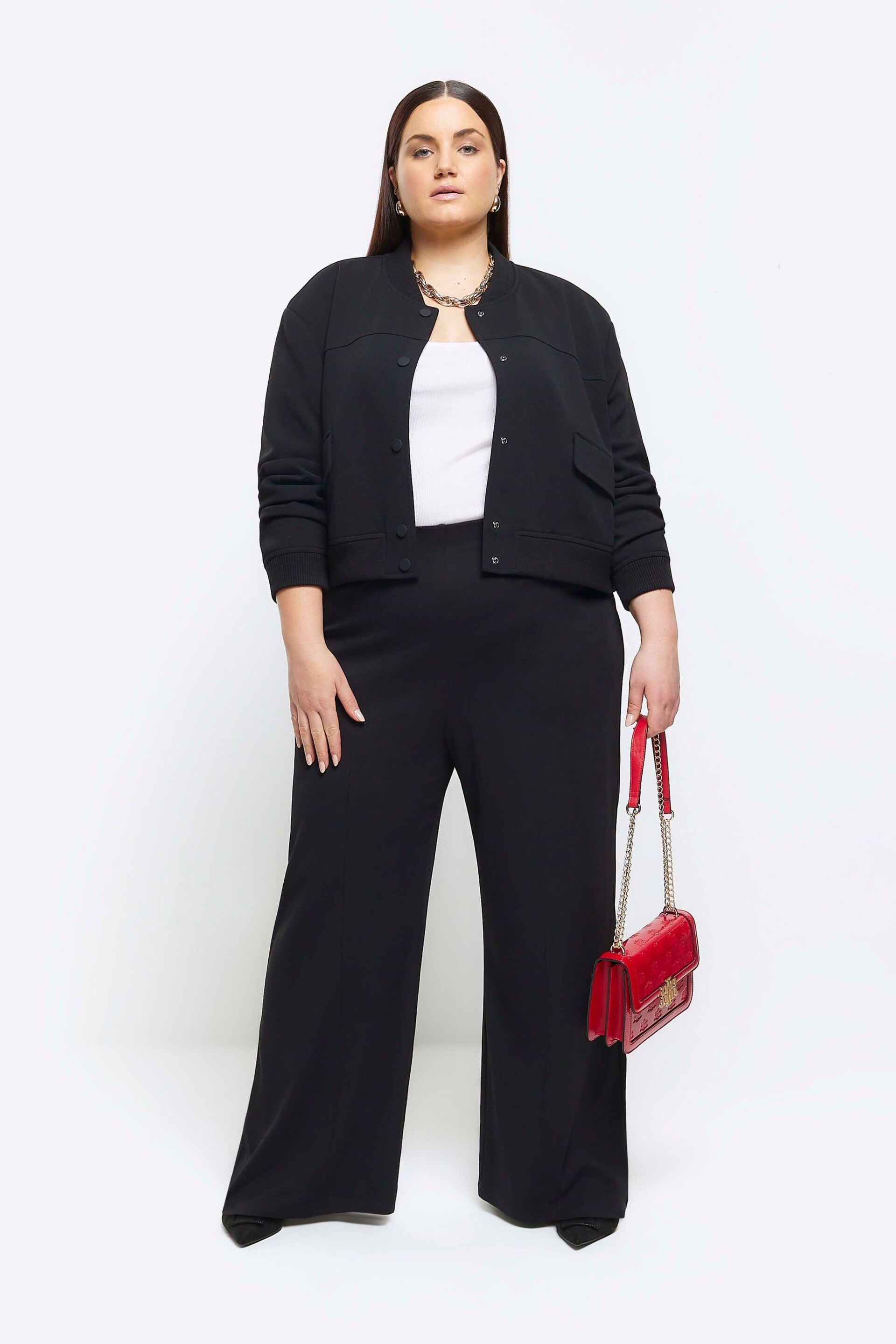 River Island Light Black Curve Stitched Wide Leg Trousers - Image 1 of 1