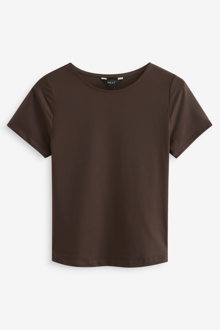 Chocolate Brown Slim Fit Short Sleeve Soft Touch Polyamide T-Shirt - Image 1 of 1