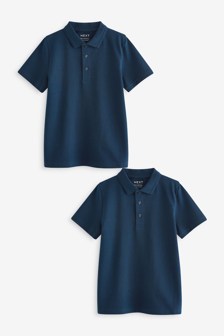 Navy Regular Fit Cotton School Short Sleeve 100% Cotton Polo Shirts 2 Pack (3-16yrs) - Image 1 of 1