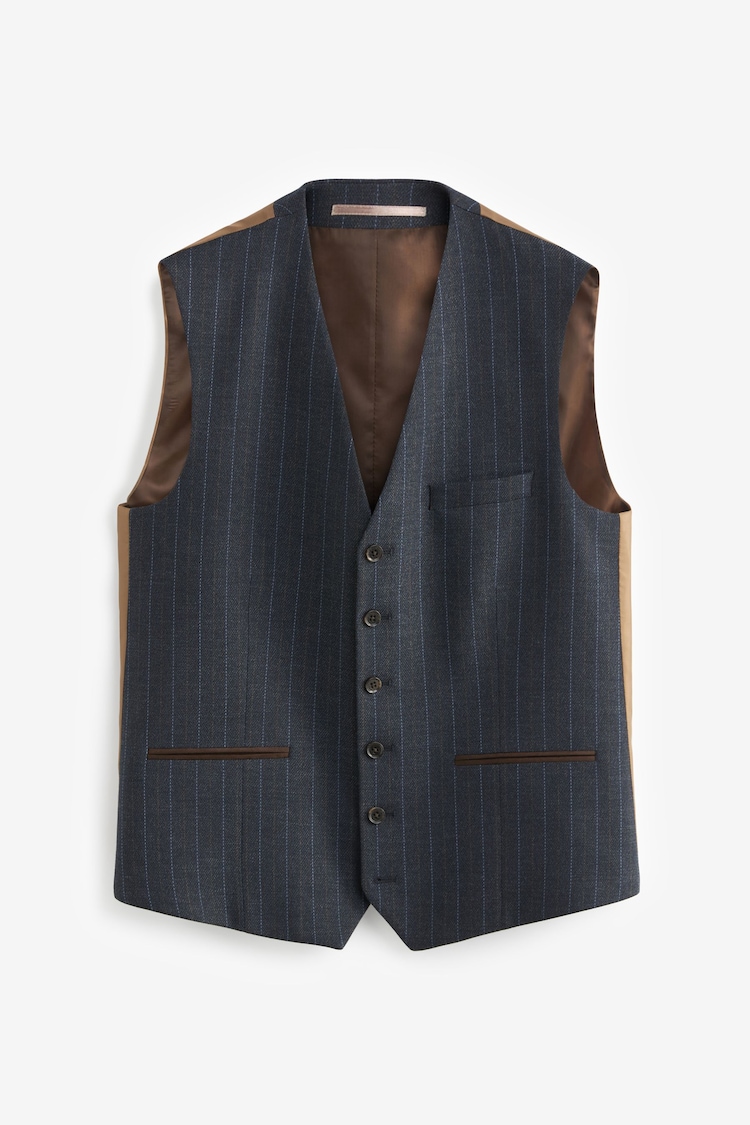 Navy Blue Regular Fit Stripe Suit Waistcoat - Image 1 of 1