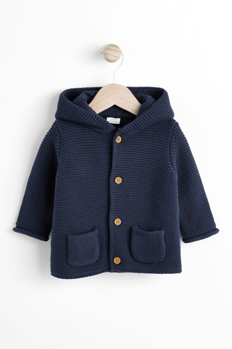 Mornarsko modra - dojenček Knitted s kapuco pletena jopa (0mths-2yrs) - Slika 1 iz 1