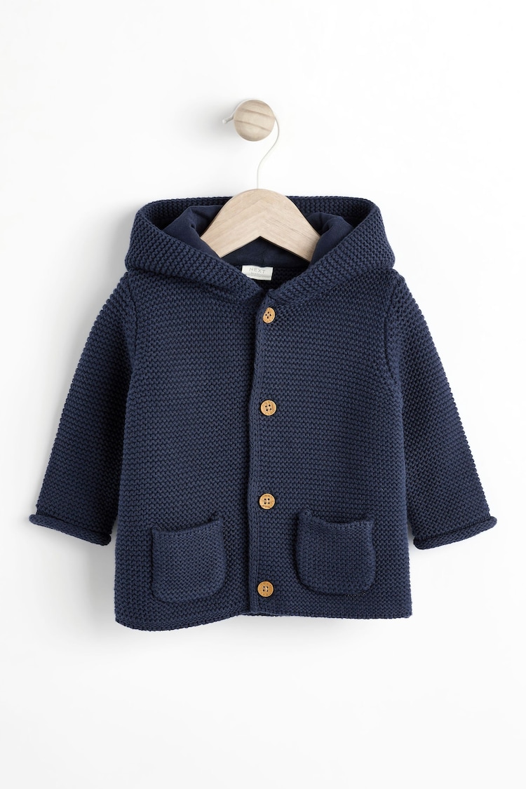 Mornarsko modra - dojenček Knitted s kapuco pletena jopa (0mths-2yrs) - Slika 1 iz 1 Mornarsko modra - dojenček Knitted s kapuco pletena jopa (0mths-2yrs) - Slika 1 iz 1