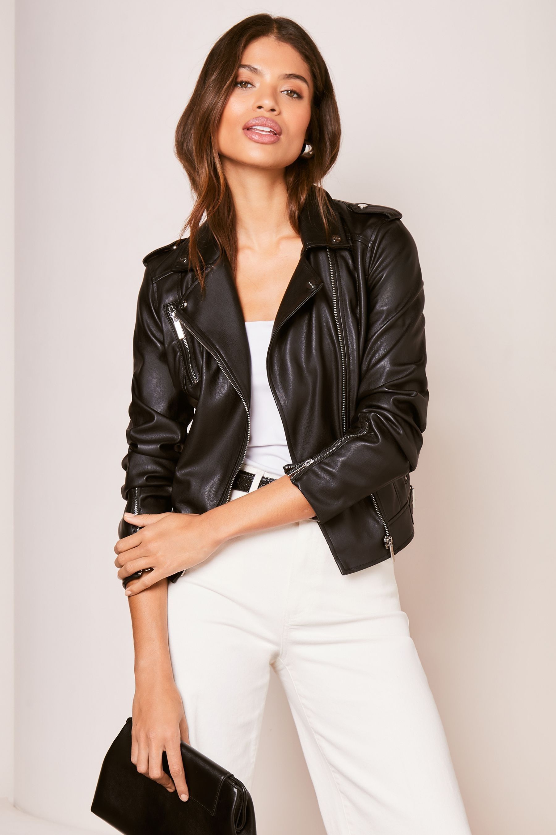 Buy Lipsy Black Petite Faux Leather Biker Jacket from the Next UK ...