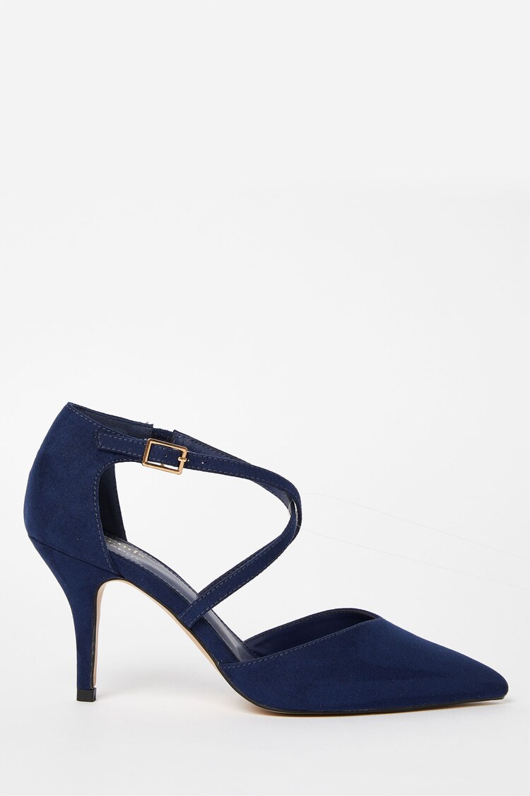 Friends Like These Navy Faux Suede Regular Fit Cross Over Mid Court Heel - Image 1 of 1