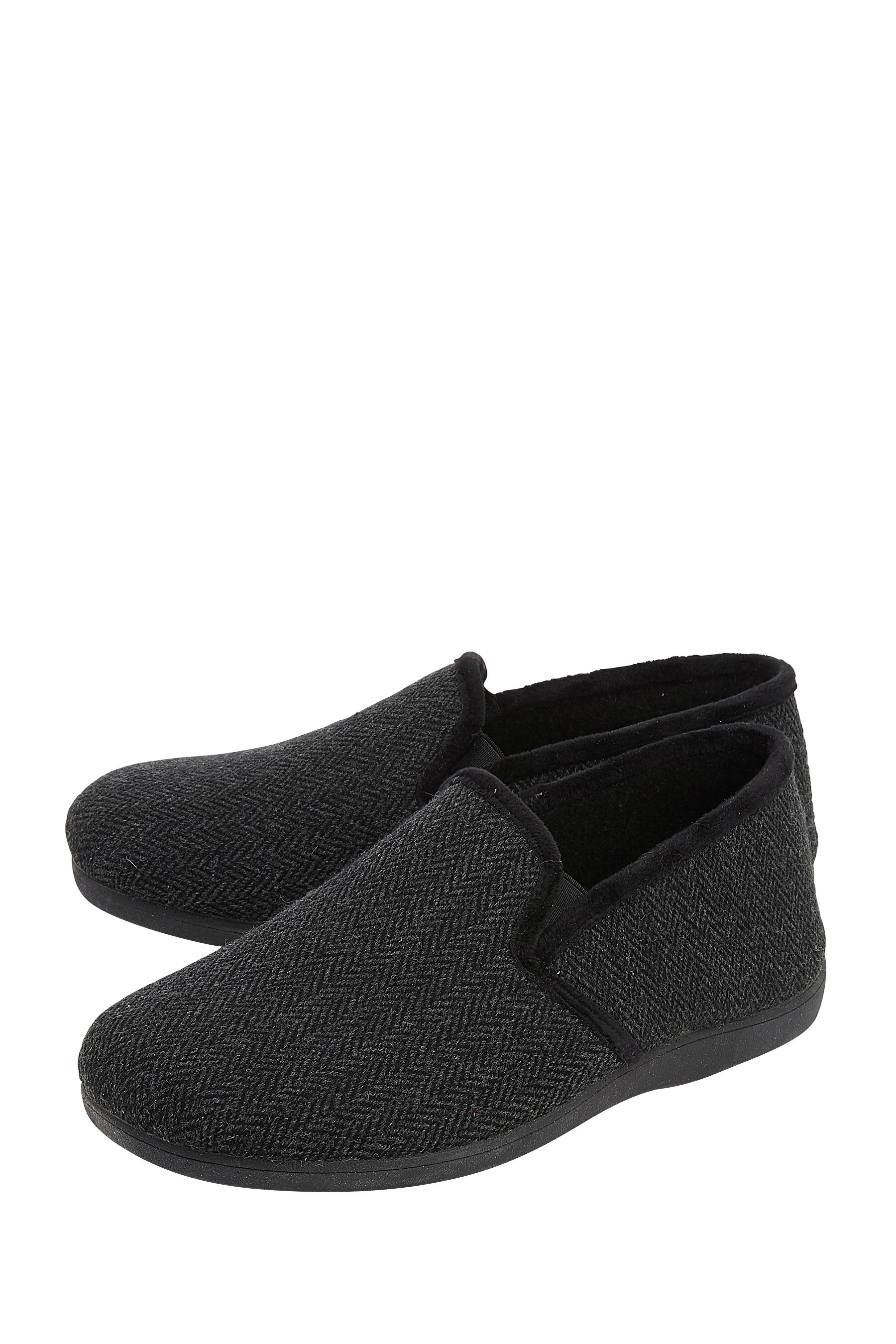 Buy Lotus Footwear Black Herringbone Textile Slippers from the Next UK ...