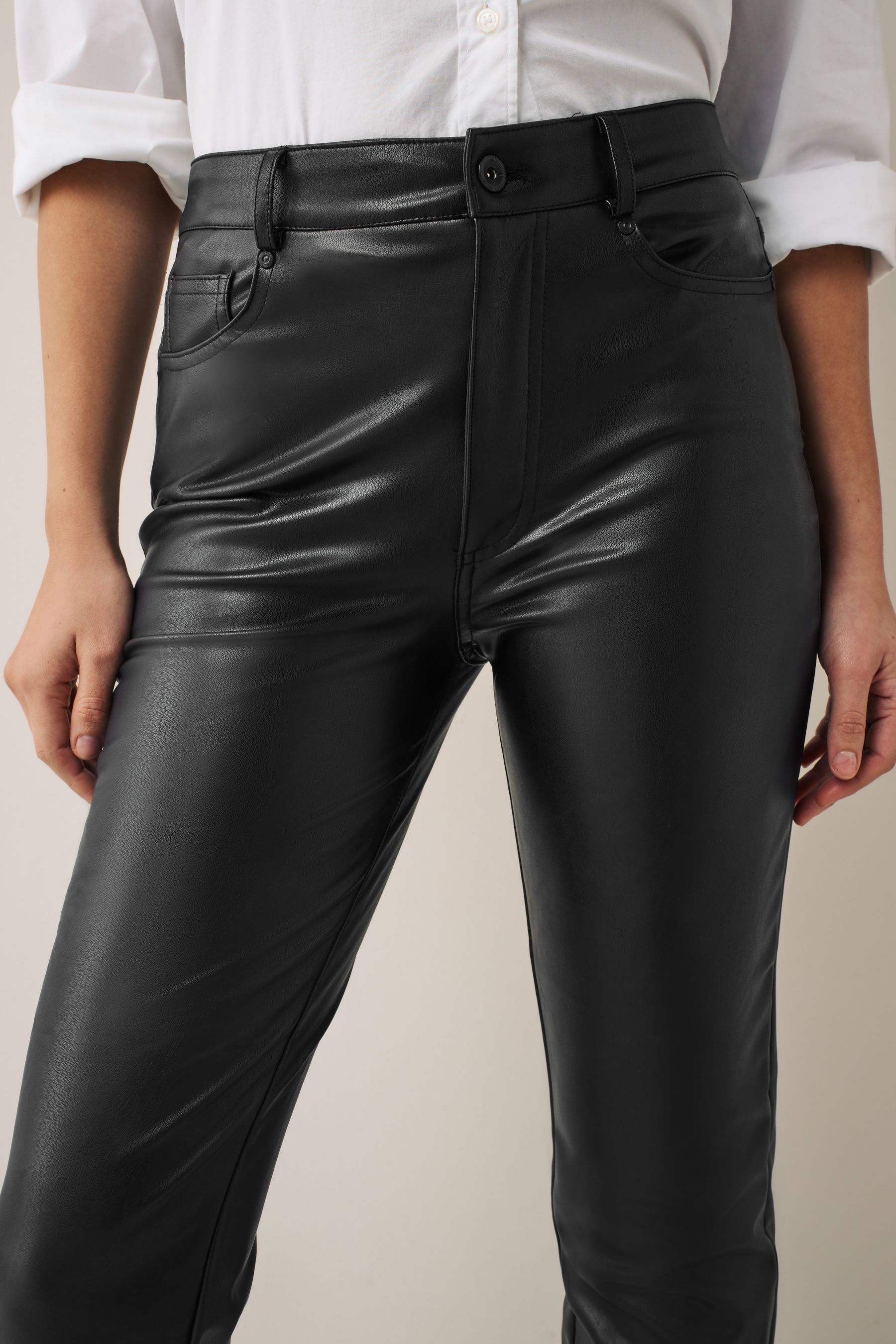 Buy Only Black High Waisted Faux Leather Workwear Trousers from the ...