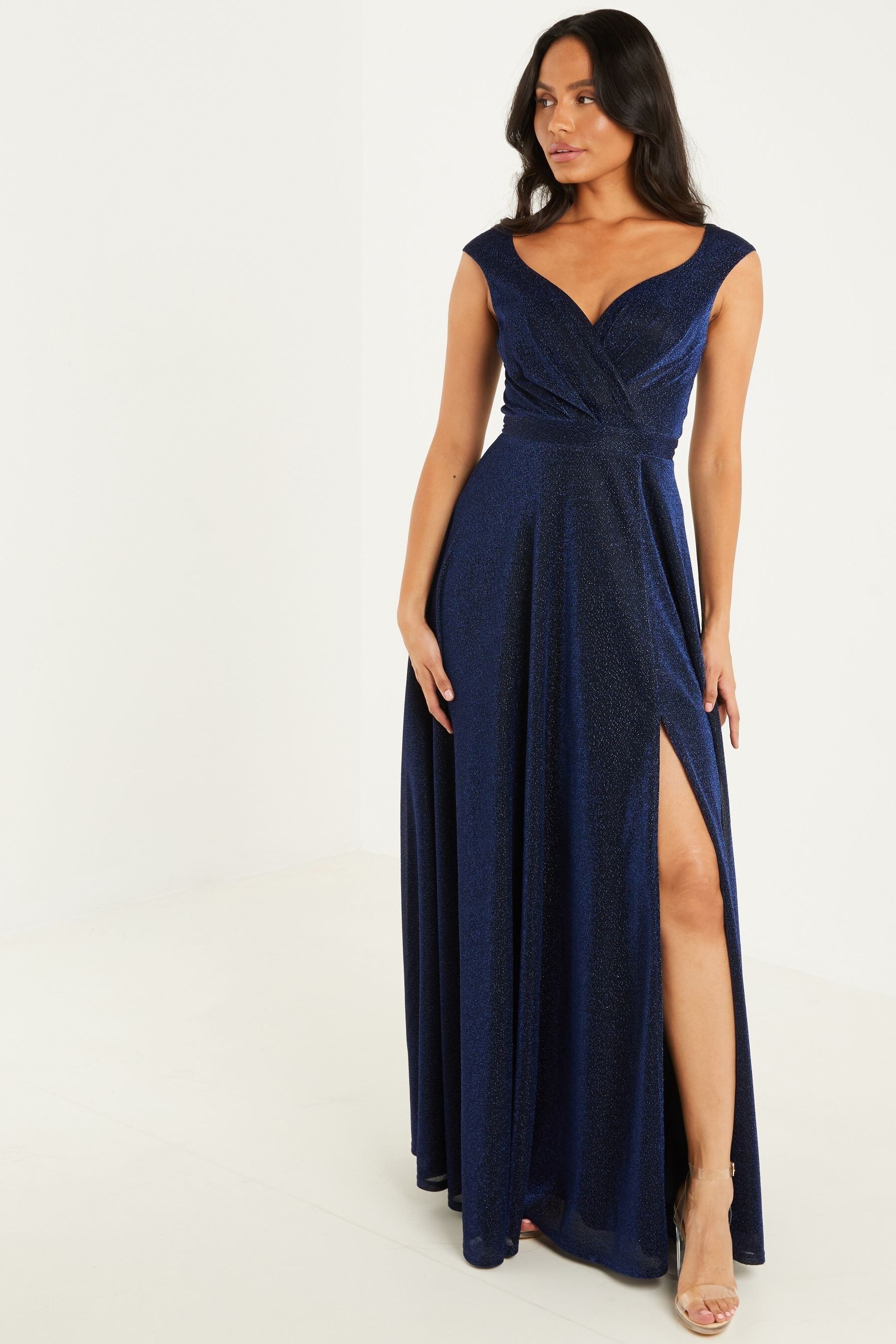 Buy Quiz Glitter Wrap Front Split Maxi Dress from Next Belgium