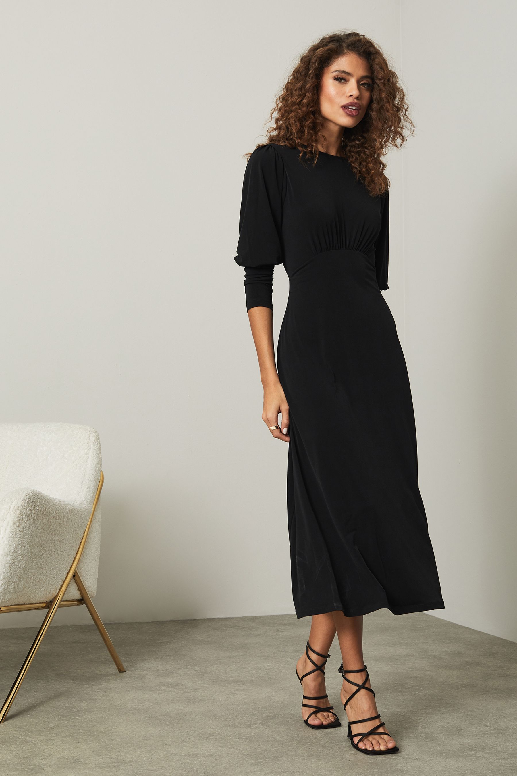 Buy Lipsy Black Jersey Long Puff Sleeve Midi Dress from the Next UK ...