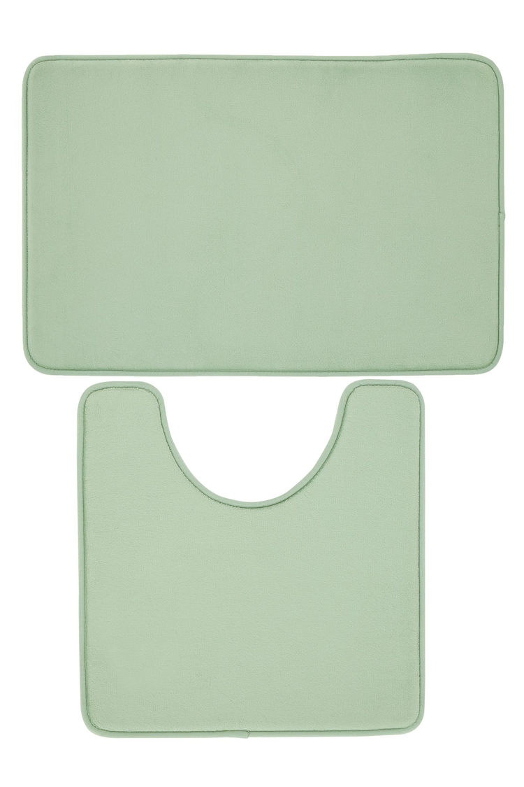 Catherine Lansfield Light Green Anti-Bacterial Memory Foam Bath Mat And Pedestal Mat - Image 1 of 1