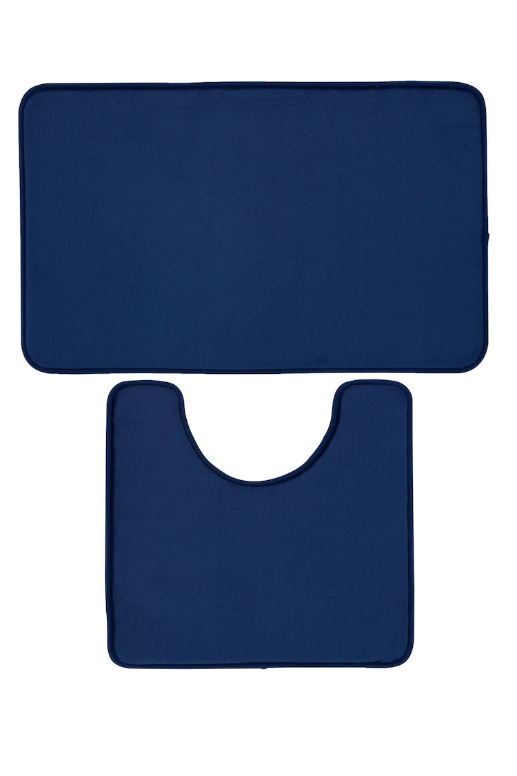 Catherine Lansfield Blue Anti-Bacterial Memory Foam Bath Mat And Pedestal Mat - Image 1 of 1