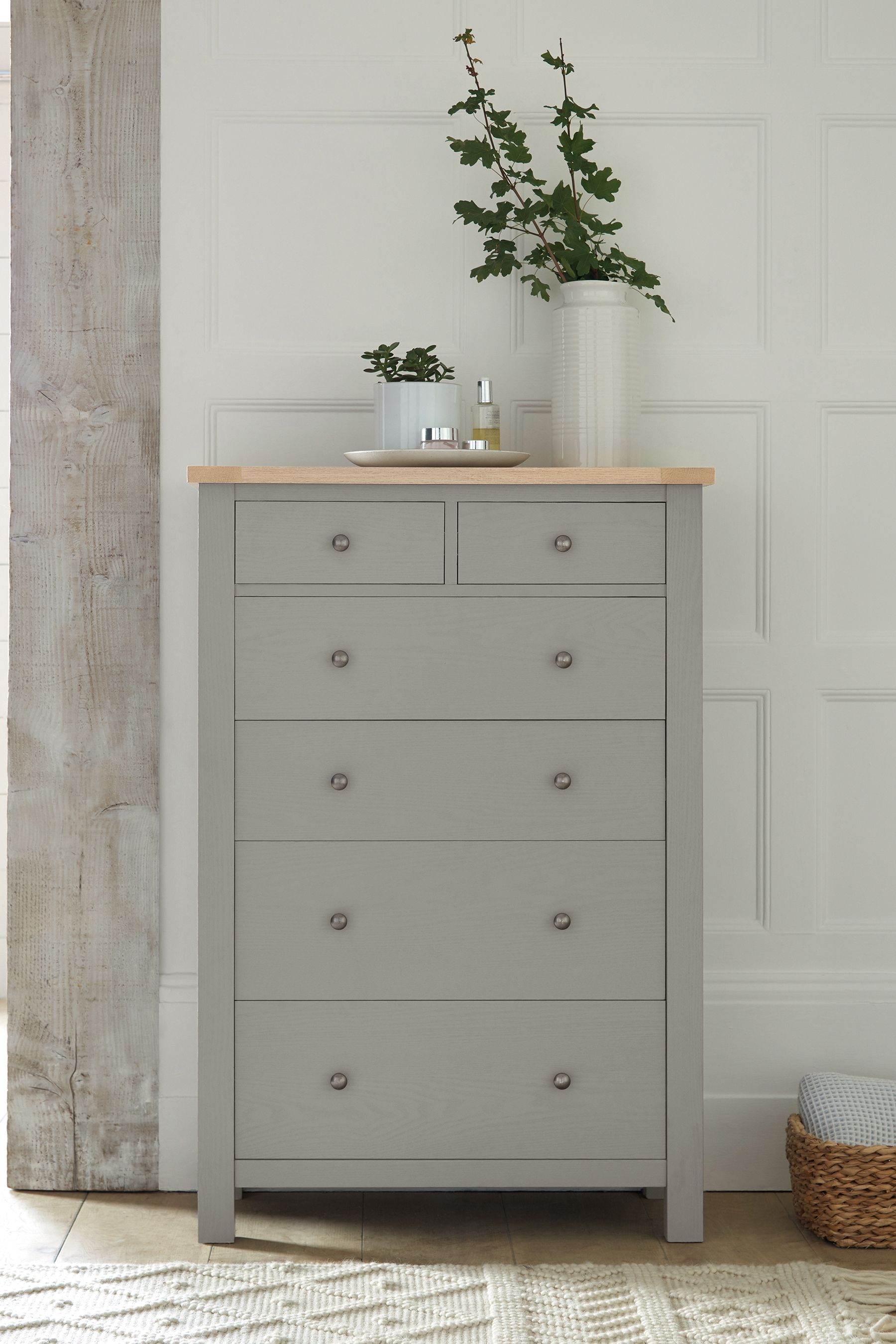 Buy Dove Grey Malvern Paint Effect 6 Drawer Chest of Drawers from the