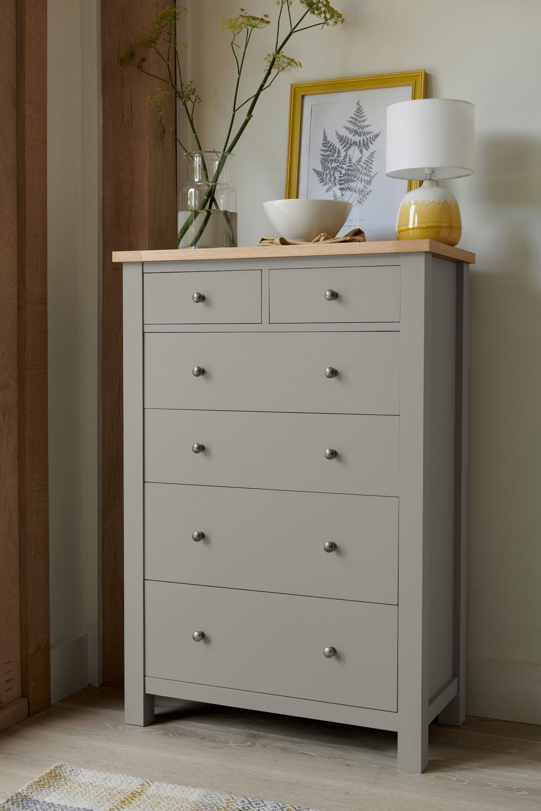 Buy Dove Grey Malvern Paint Effect 6 Drawer Chest of Drawers from the