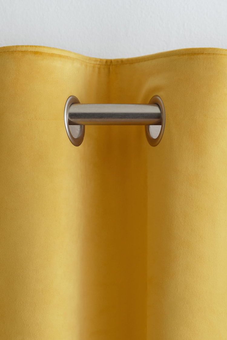 Yellow Ochre Matte Velvet Lined Eyelet Curtains - Image 1 of 1
