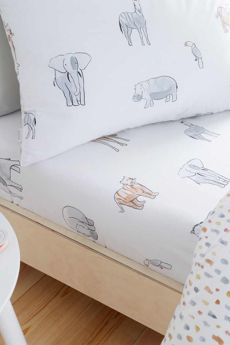 Bianca Natural Zoo Animals 100% Cotton Fitted Sheet - Image 1 of 1