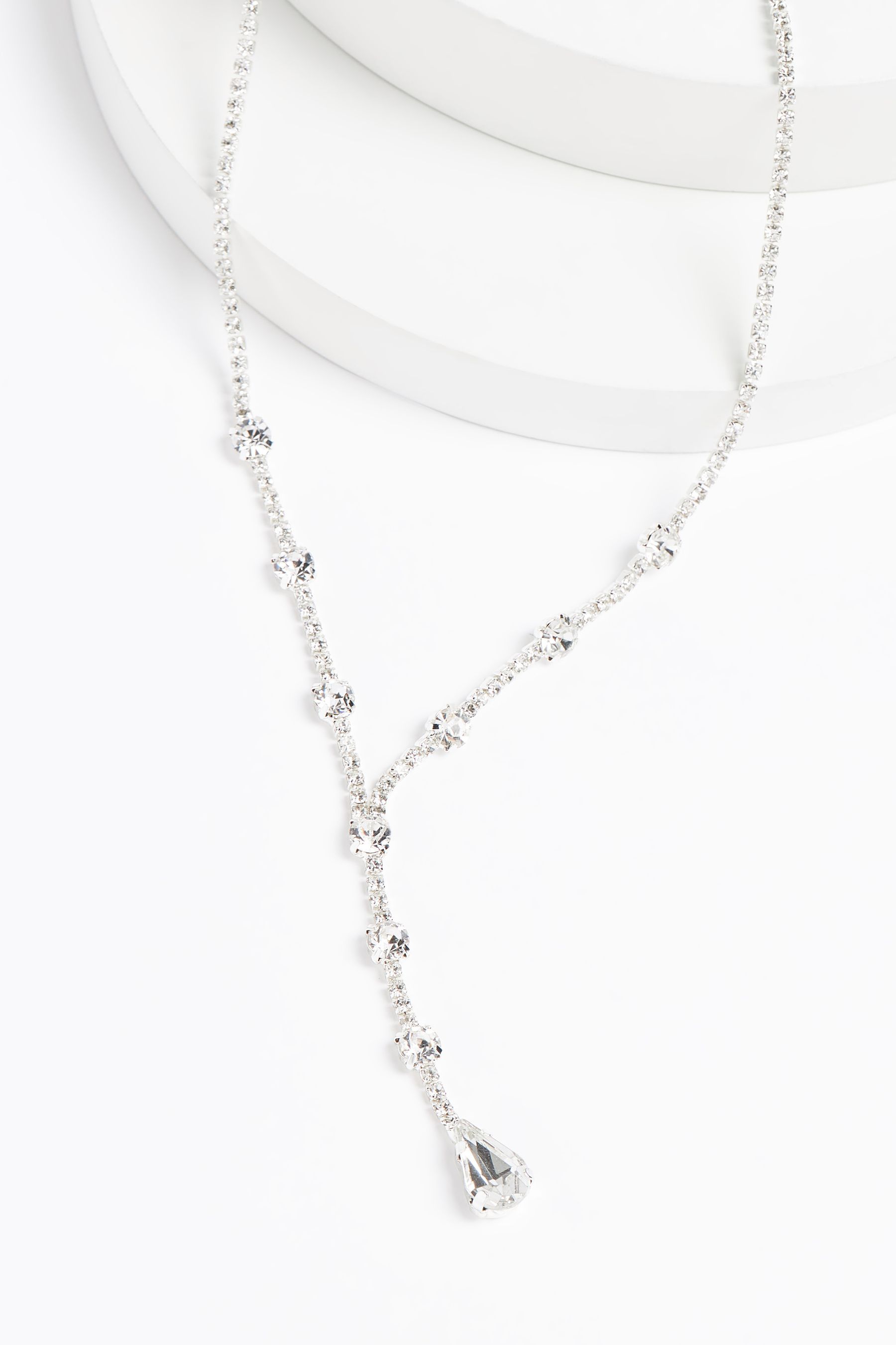 Buy Silver Tone Crystal Y Drop Necklace from the Next UK online shop