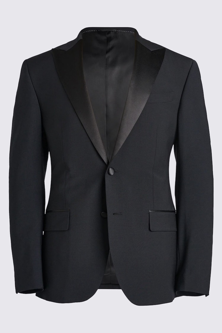 MOSS Black Tailored Fit Performance Peak Tuxedo Suit Jacket - Image 1 of 1