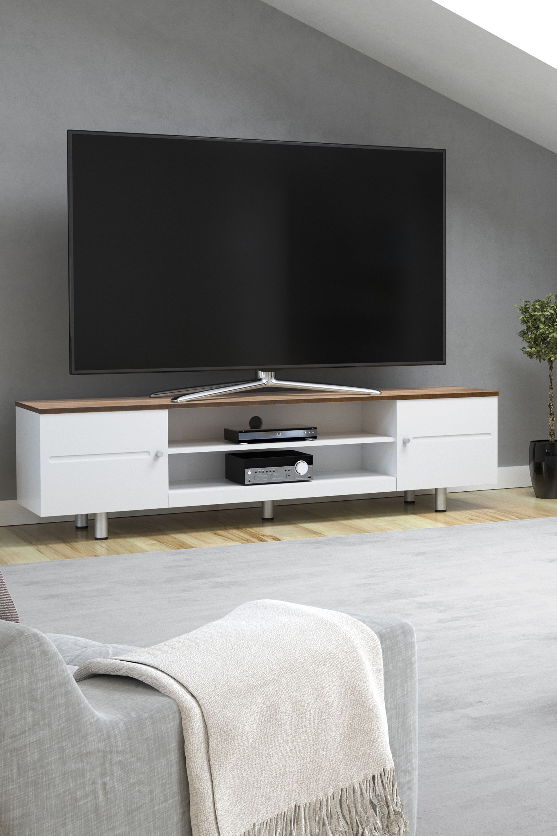 Buy AVF White Whitesands 1900 Rustic Wood Effect TV Stand from the Next