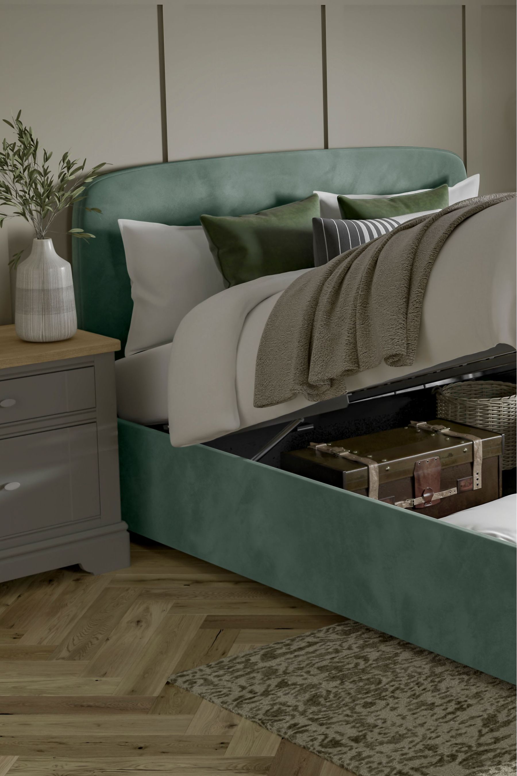 Buy Opulent Velvet Mineral Green Matson Upholstered Ottoman Storage Bed