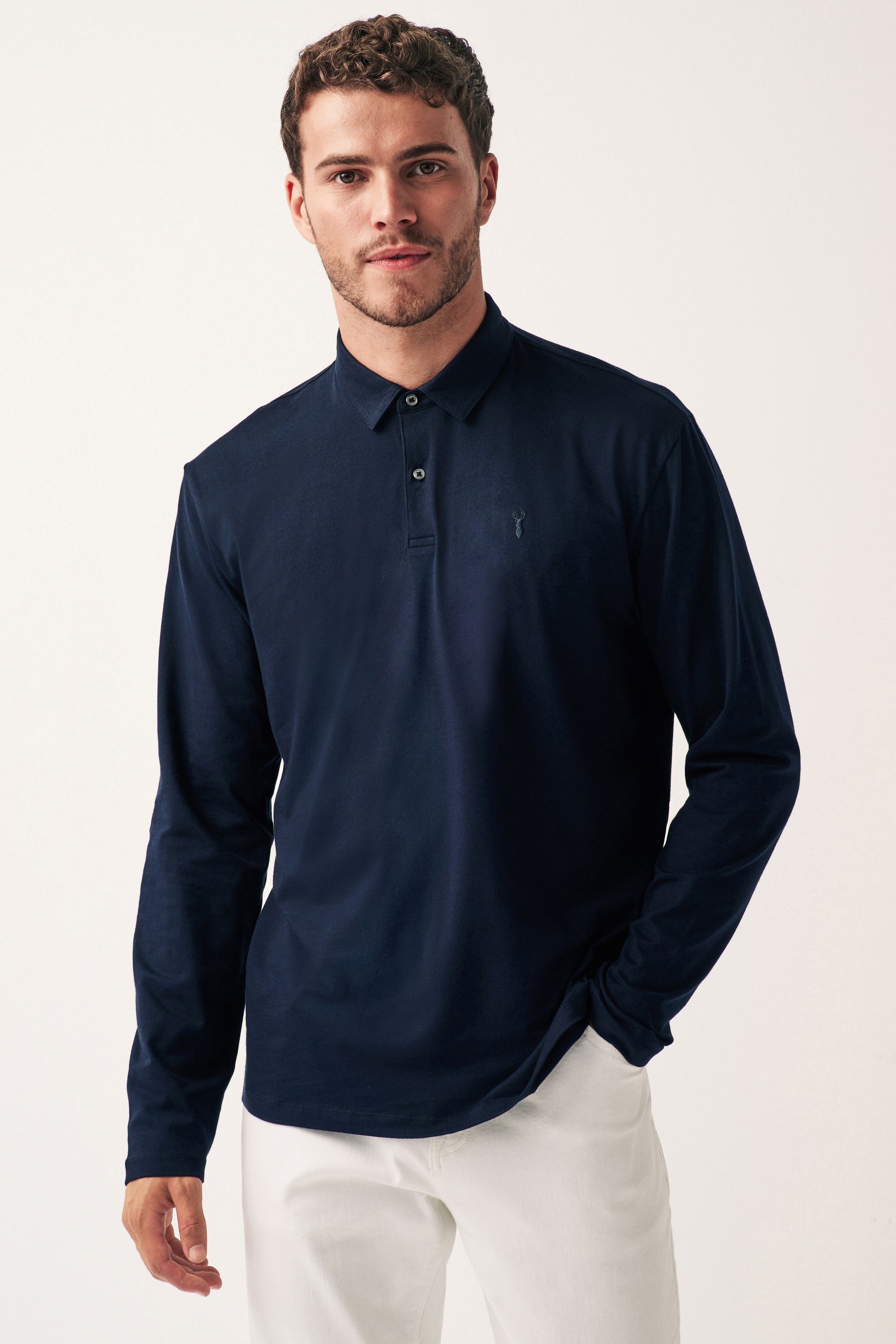 Buy Navy Blue Long Sleeve Jersey Polo Shirt from the Next UK online shop