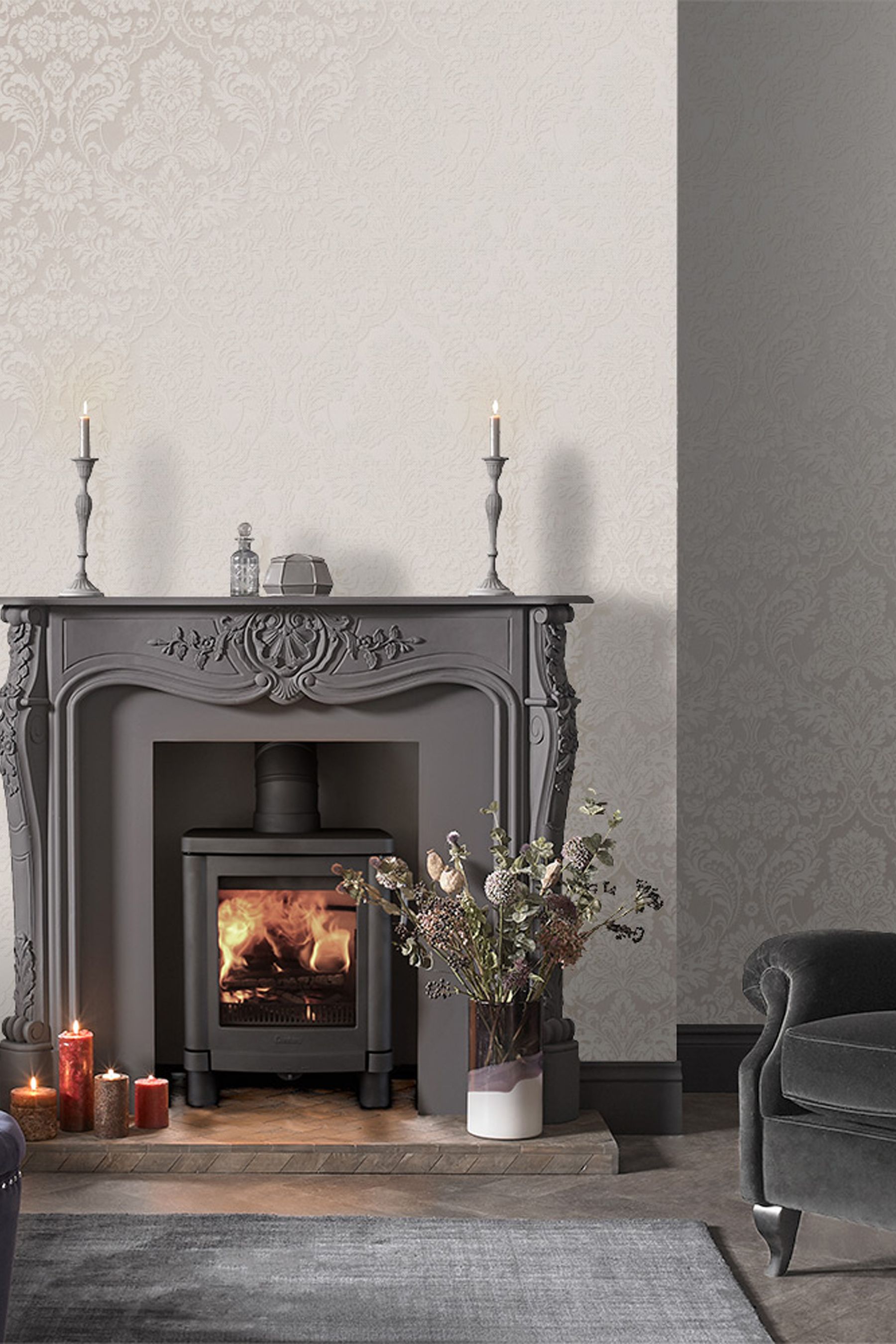 Buy Graham & Brown White Gothic Damask Wallpaper Sample Wallpaper from