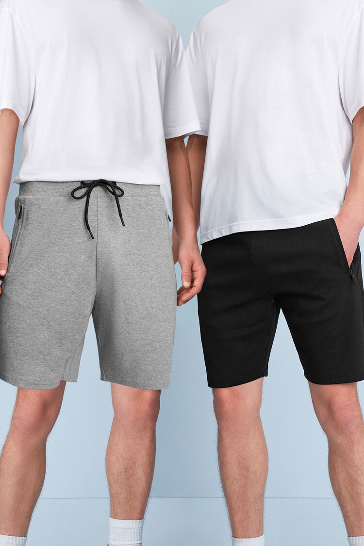 Black/Grey Straight Zip Pocket Jersey Shorts - Image 1 of 1