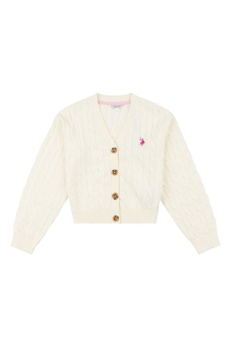 U.S. Polo Assn. Cream Girls Cable Knit Cardigan - Image 1 of 1