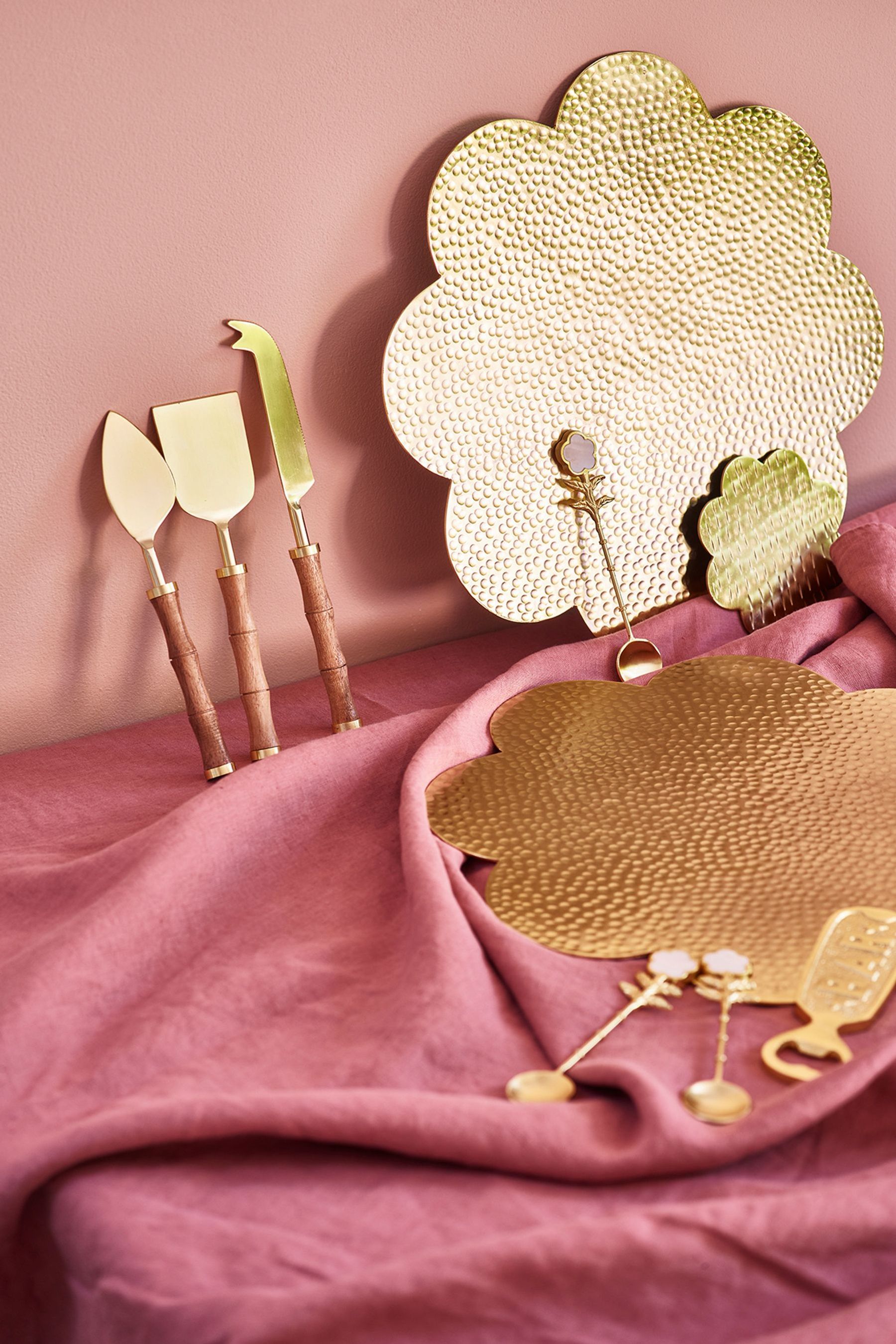 Buy Oliver Bonas Set of 3 Gold Bamboo Wooden Cheese Knives from the