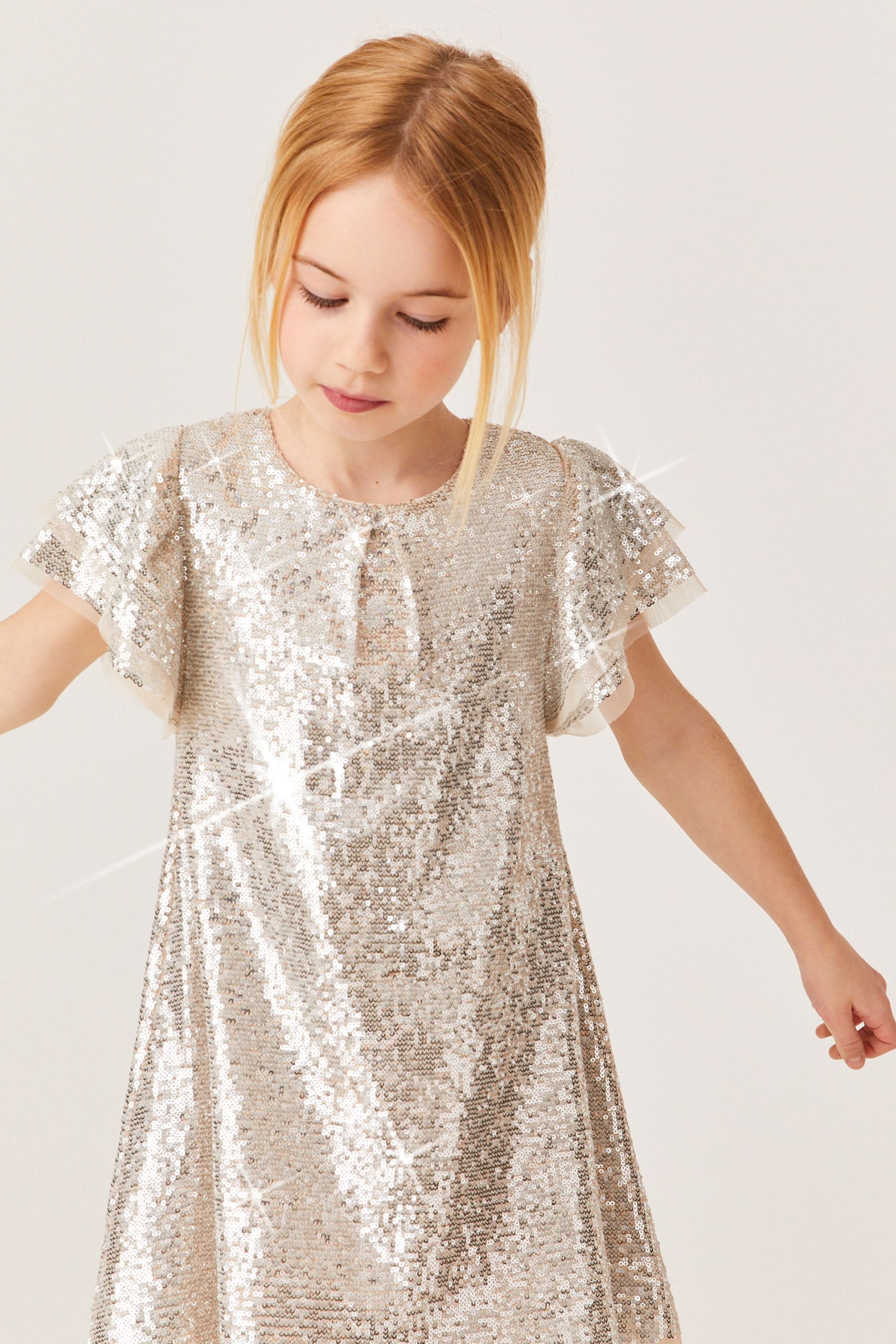 Buy Mint Velvet Gold Sequin Ruffle Dress from the Next UK online shop