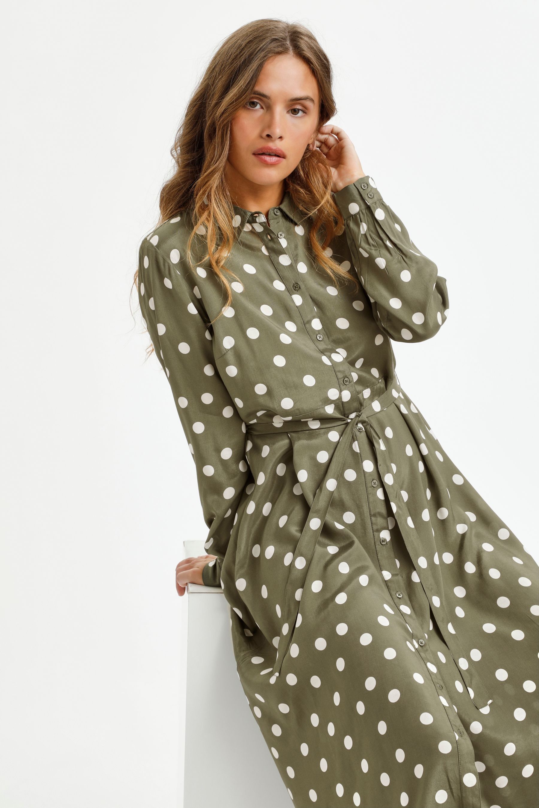 Buy Kaffe Green Kaoline Relaxed Fit Long Sleeve Dress from the Next UK ...