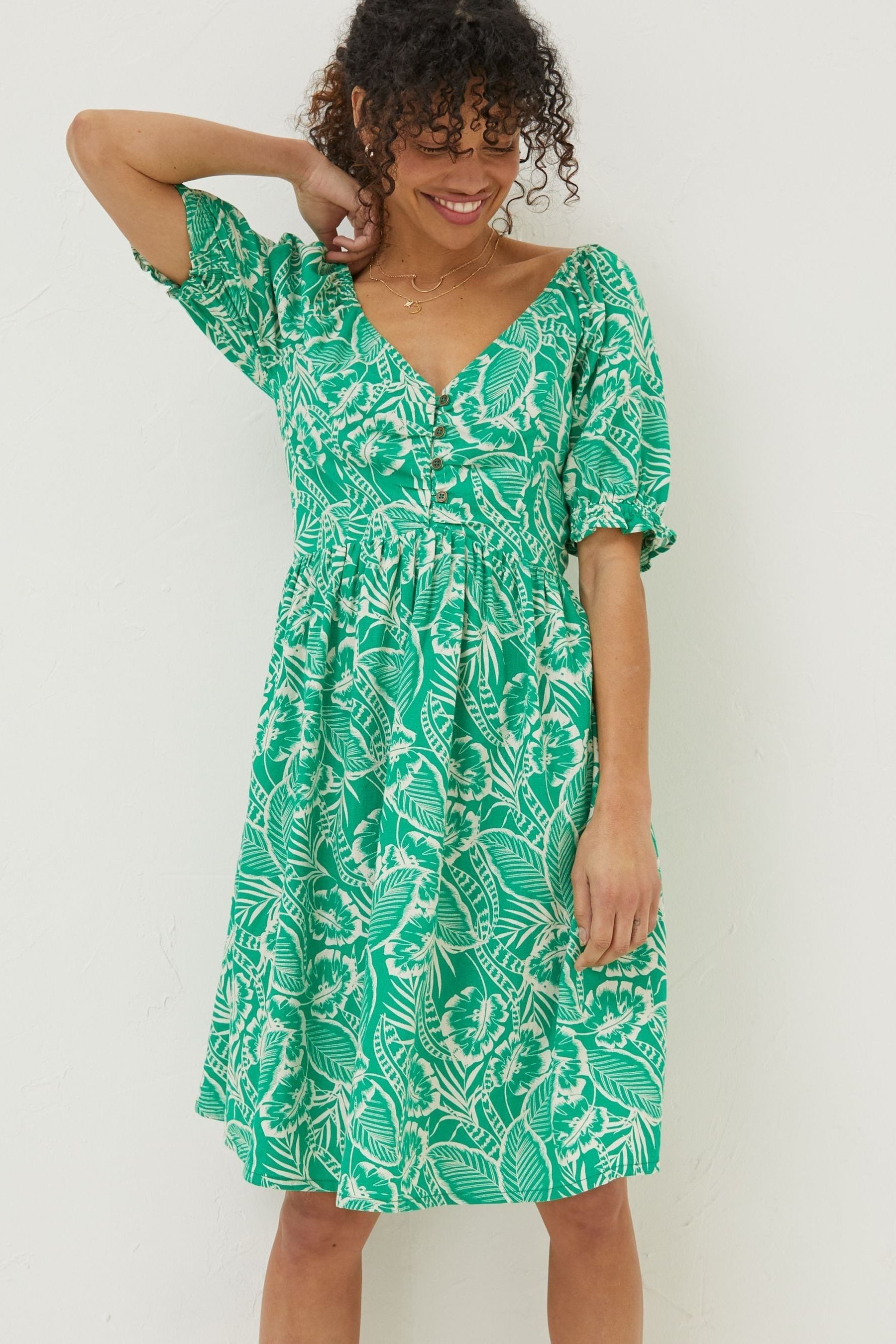 Buy FatFace Green Aideen Linen Blend Leaf Dress from Next Ireland