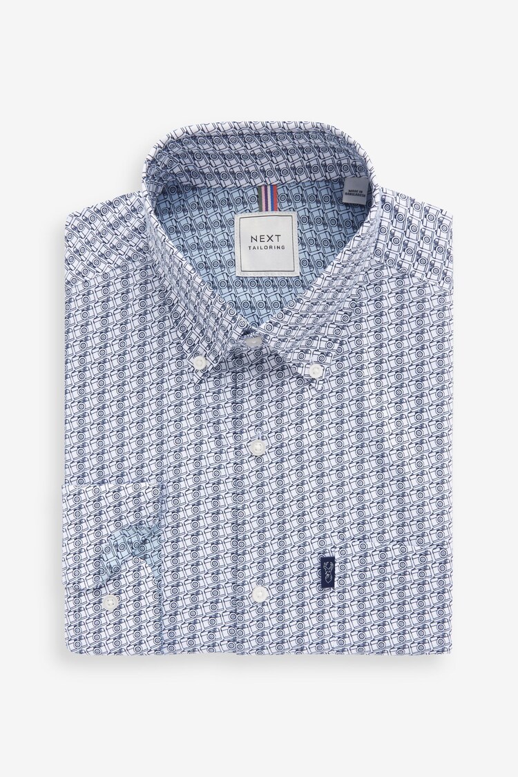White/Navy Blue Camera Regular Fit Easy Iron Button Down Oxford Shirt - Image 1 of 1