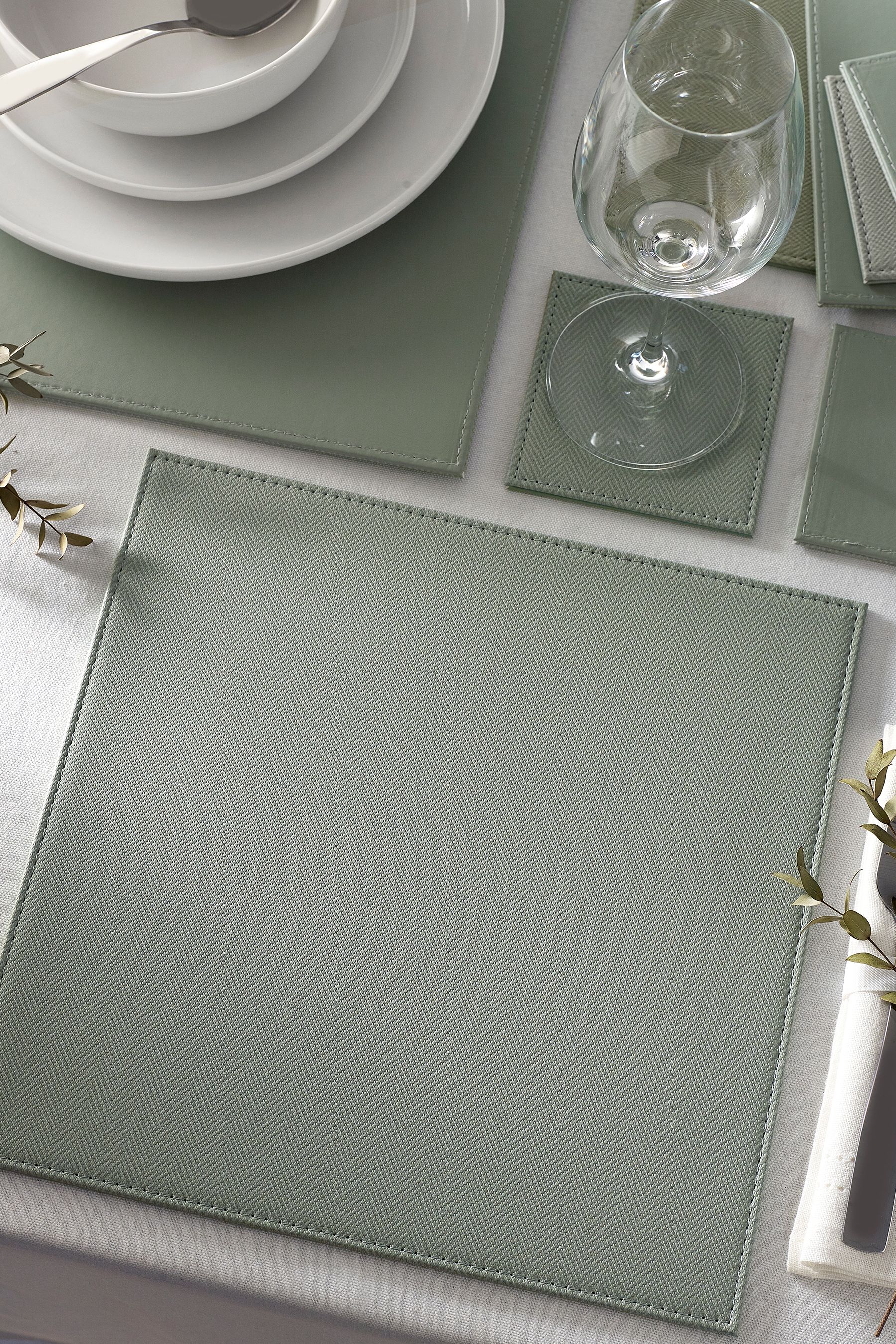 Buy Set of 4 Sage Green Reversible Faux Leather Placemats and Coasters