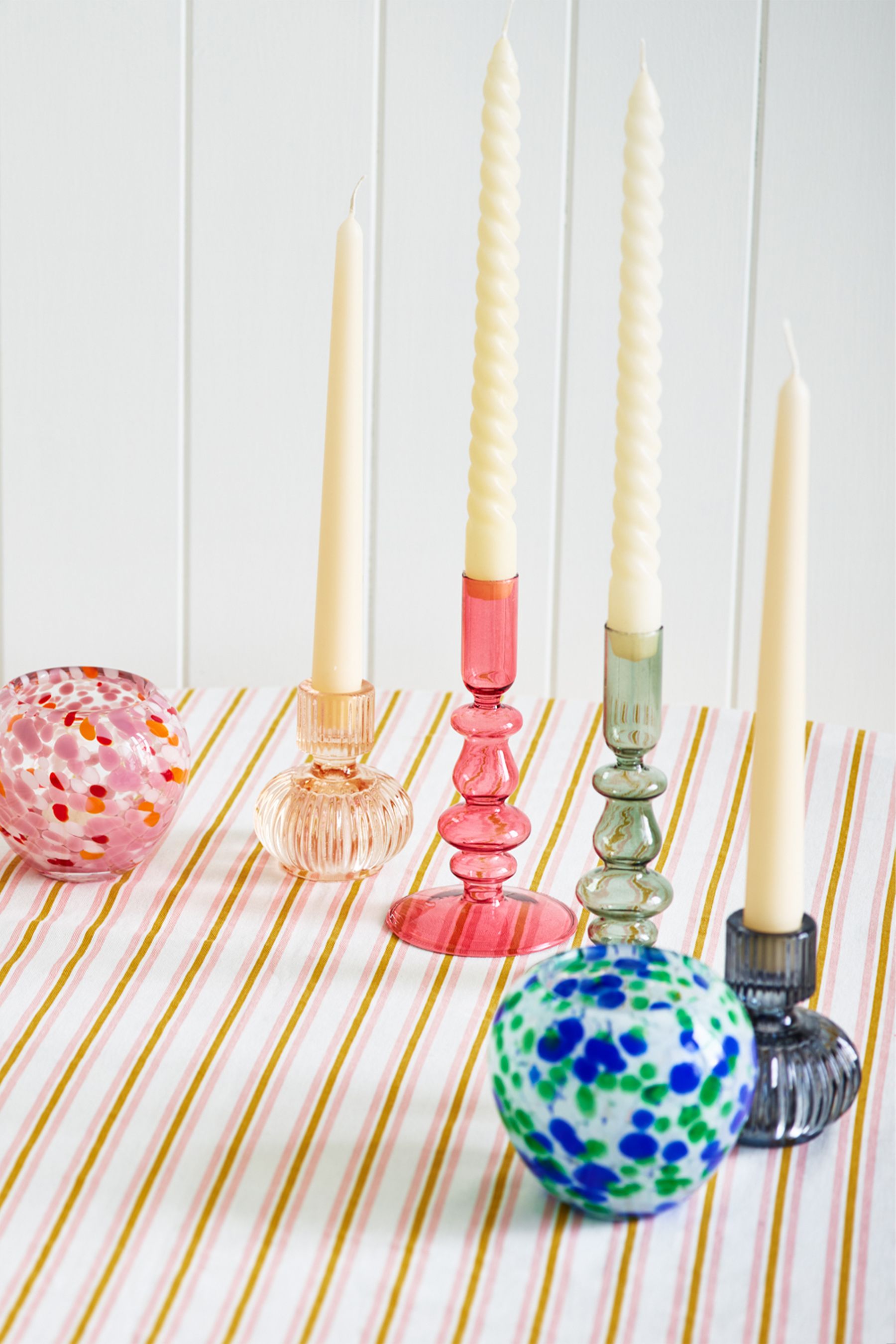 Buy Oliver Bonas Set of 2 Pink/Green Hazel Candlestick Holders from the