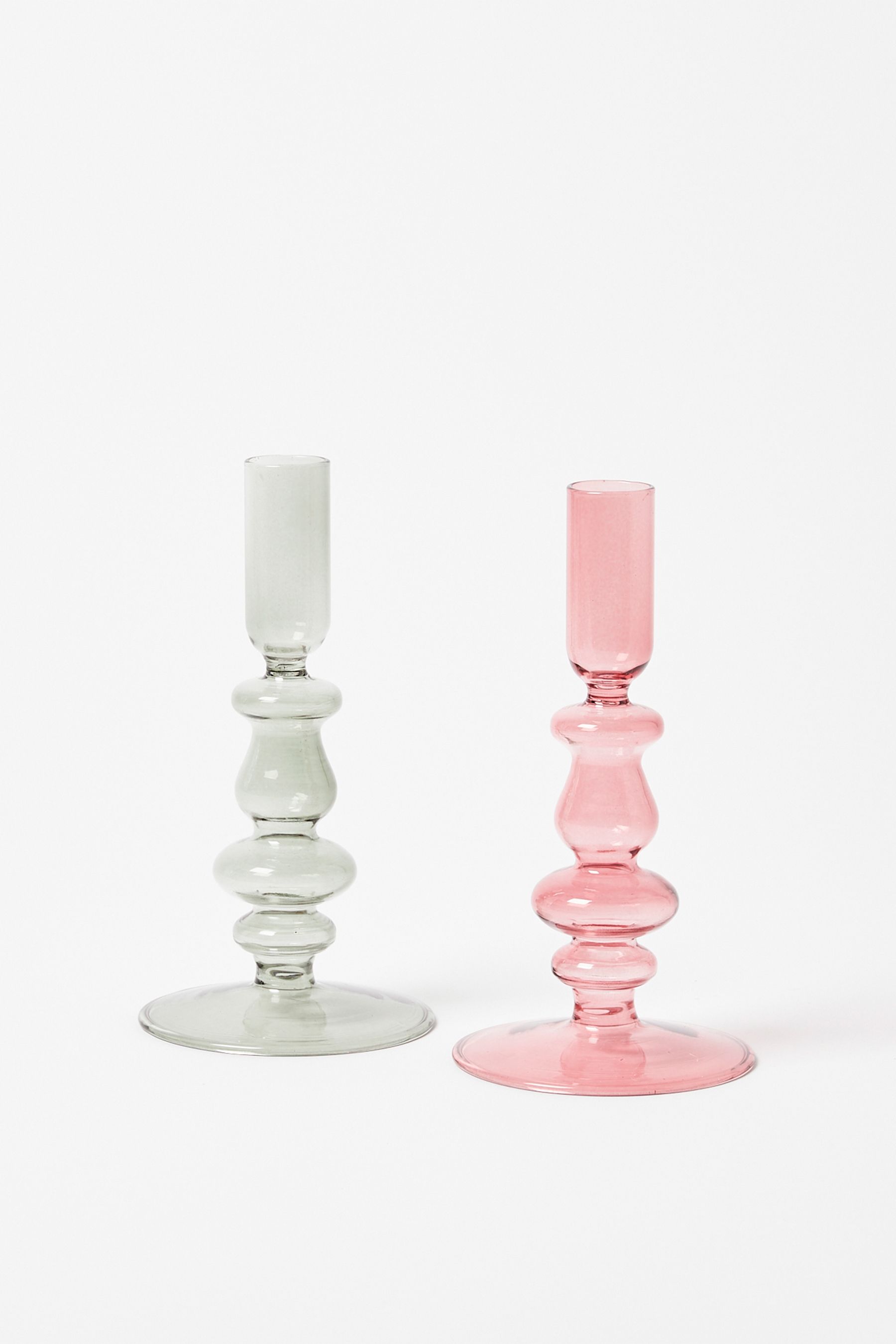 Buy Oliver Bonas Set of 2 Pink/Green Hazel Candlestick Holders from the