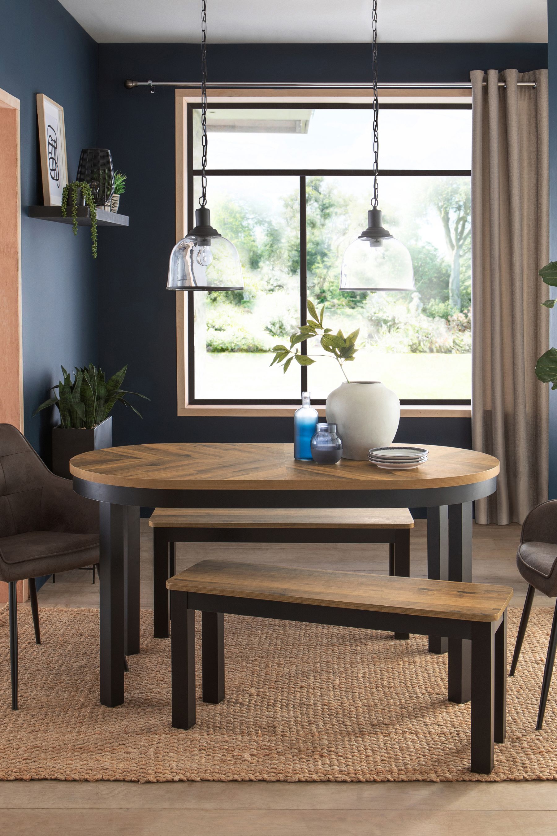 Buy Dark Bronx Oak Effect 4 Seater Bench Dining Table and Bench Set