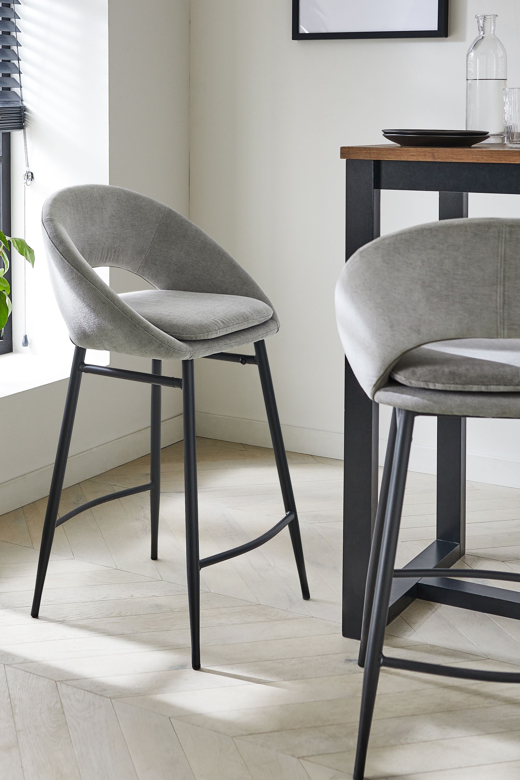 Buy Fine Chenille Mid Grey Black Leg Hewitt Fixed Height Bar Stool from