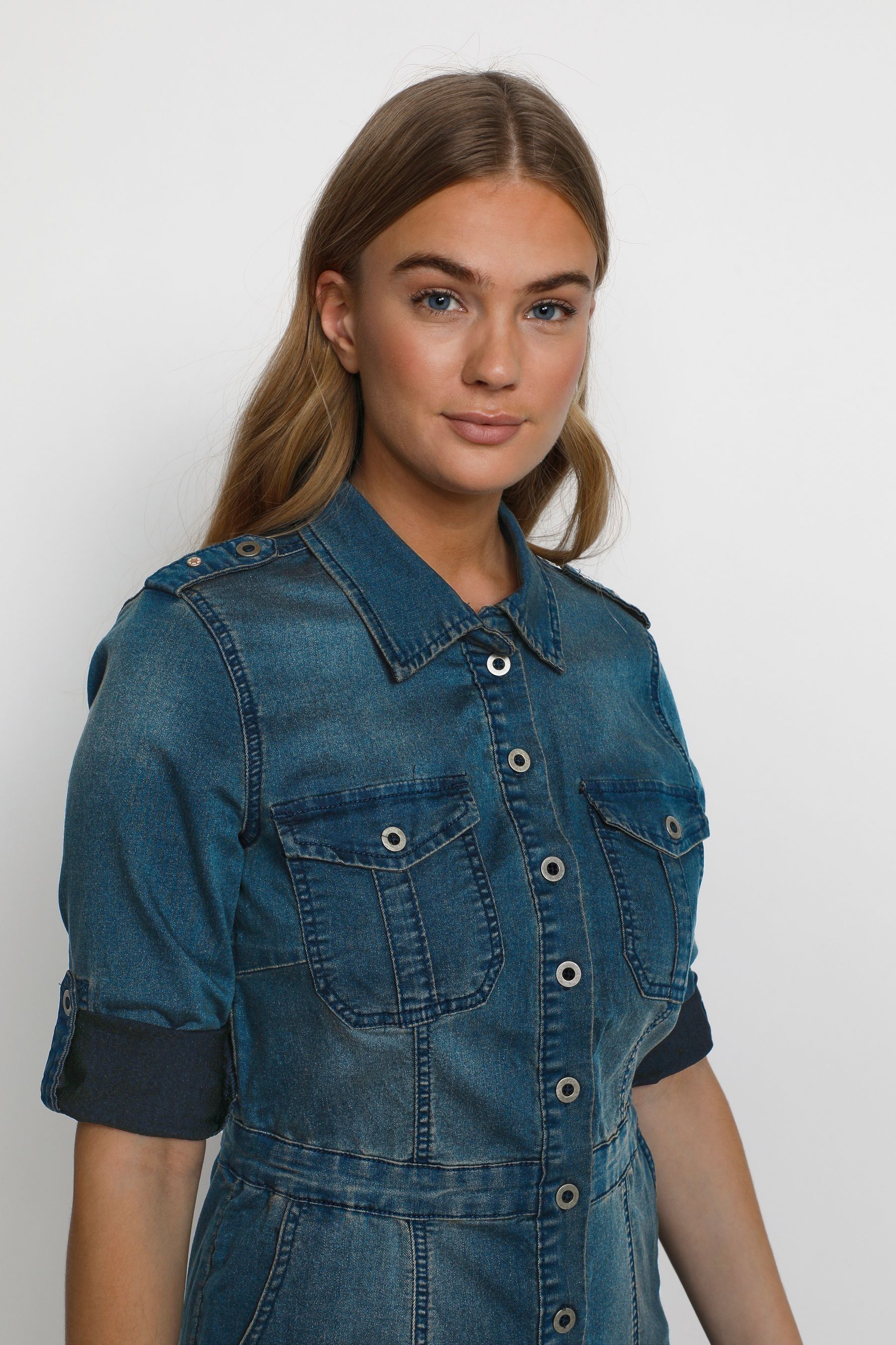Buy Cream Uniform Blue Denim Dress from the Next UK online shop