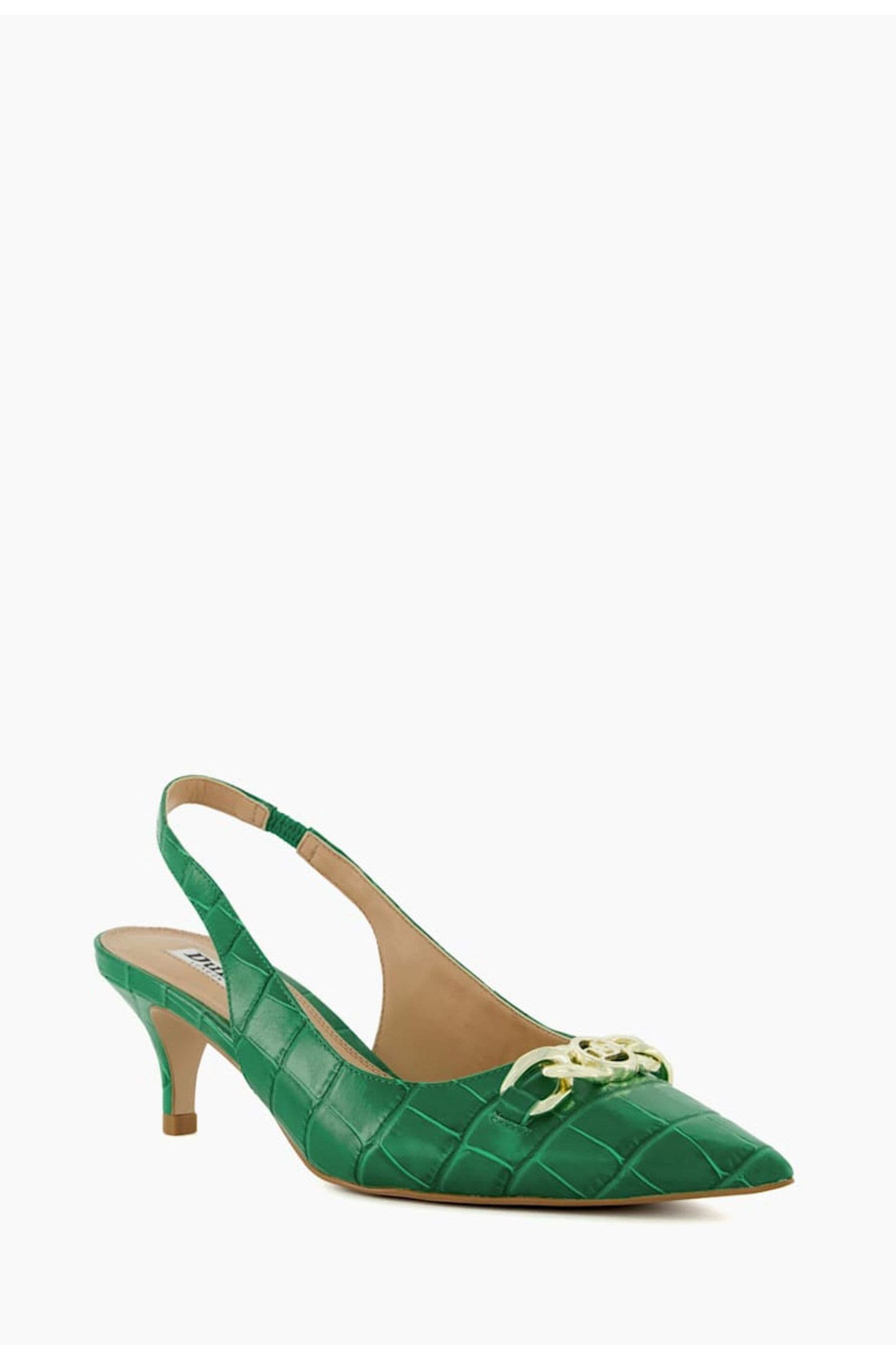 Buy Dune London Green Current Chain Front Slingback Court Shoes from ...