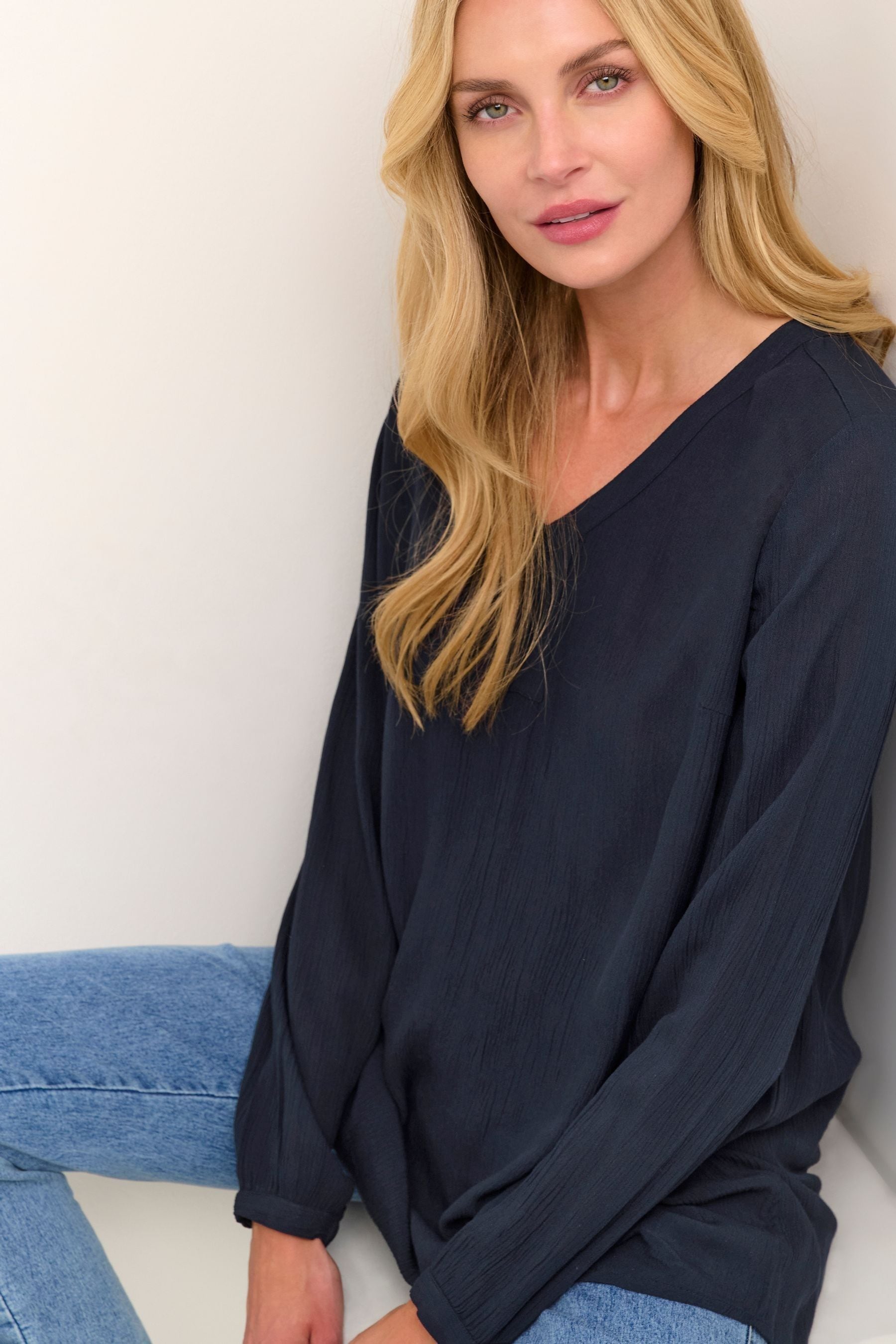 Buy Kaffe Blue Amber V-Neck Long Sleeve Tunic from the Next UK online shop